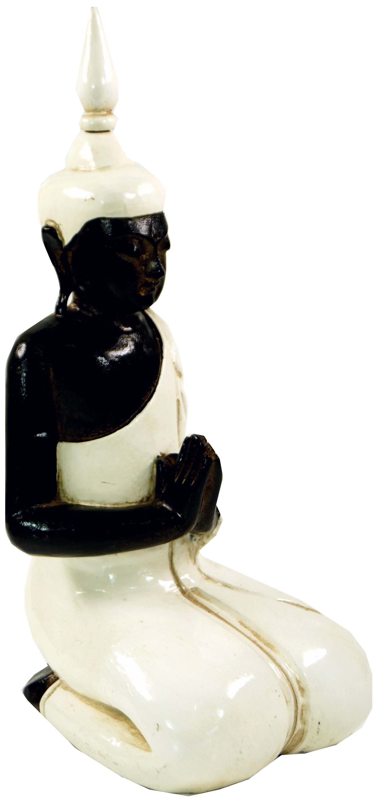-.. Mudra Buddha Geschnitzter Anjali Guru-Shop im knieender weiß 50cm Buddhafigur