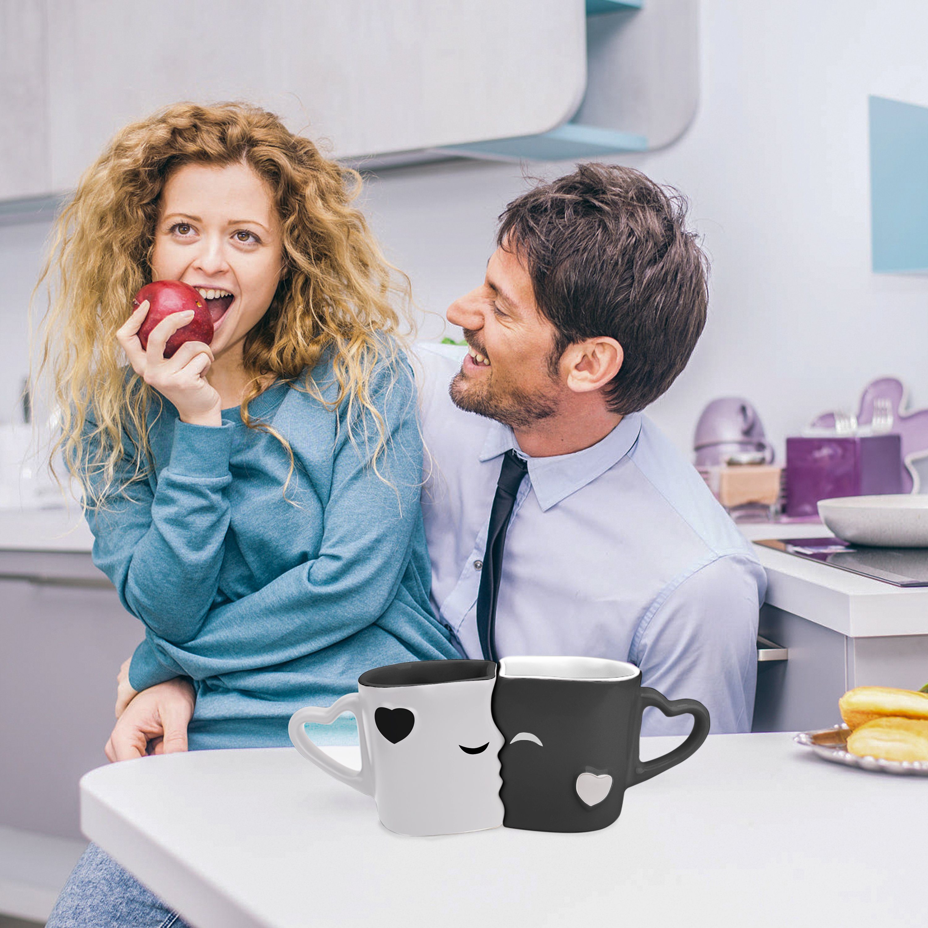 MiaMio Kaffeeservice Küssende Tassen Geschenk Set, Kaffeetassen«, Keramik (2-tlg)