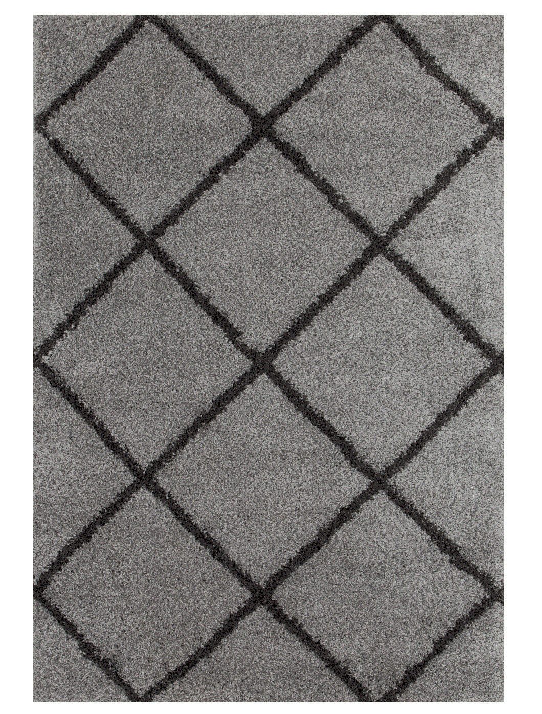 Vimoda Lederteppich Shaggy Hochflor Anthrazit, Rechteckig, Höhe: 30 mm, Rautemuster, Läufer Wohnzimmer in Grau Anthrazit