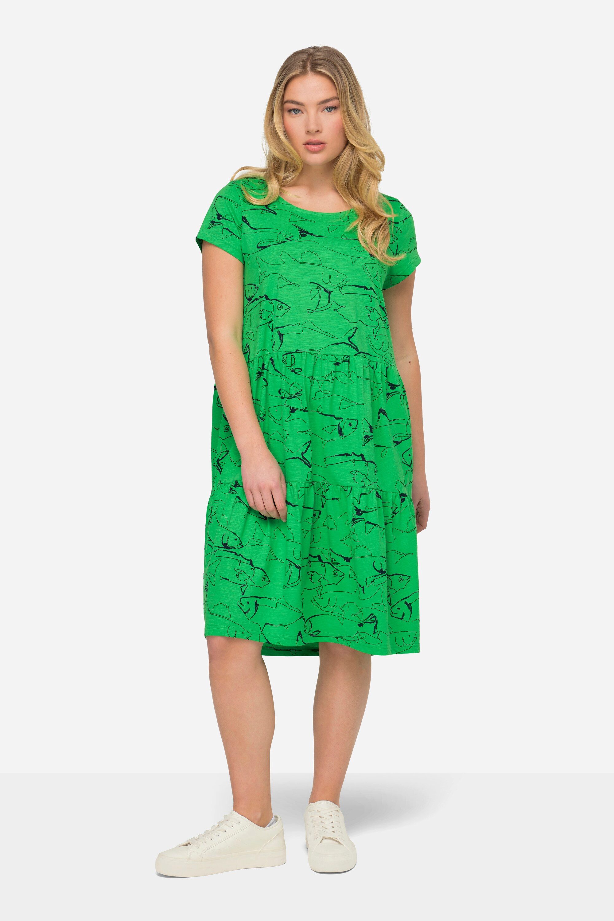 Laurasøn Midikleid Jerseykleid A-Line Fische-Print Rundhals günstig online kaufen