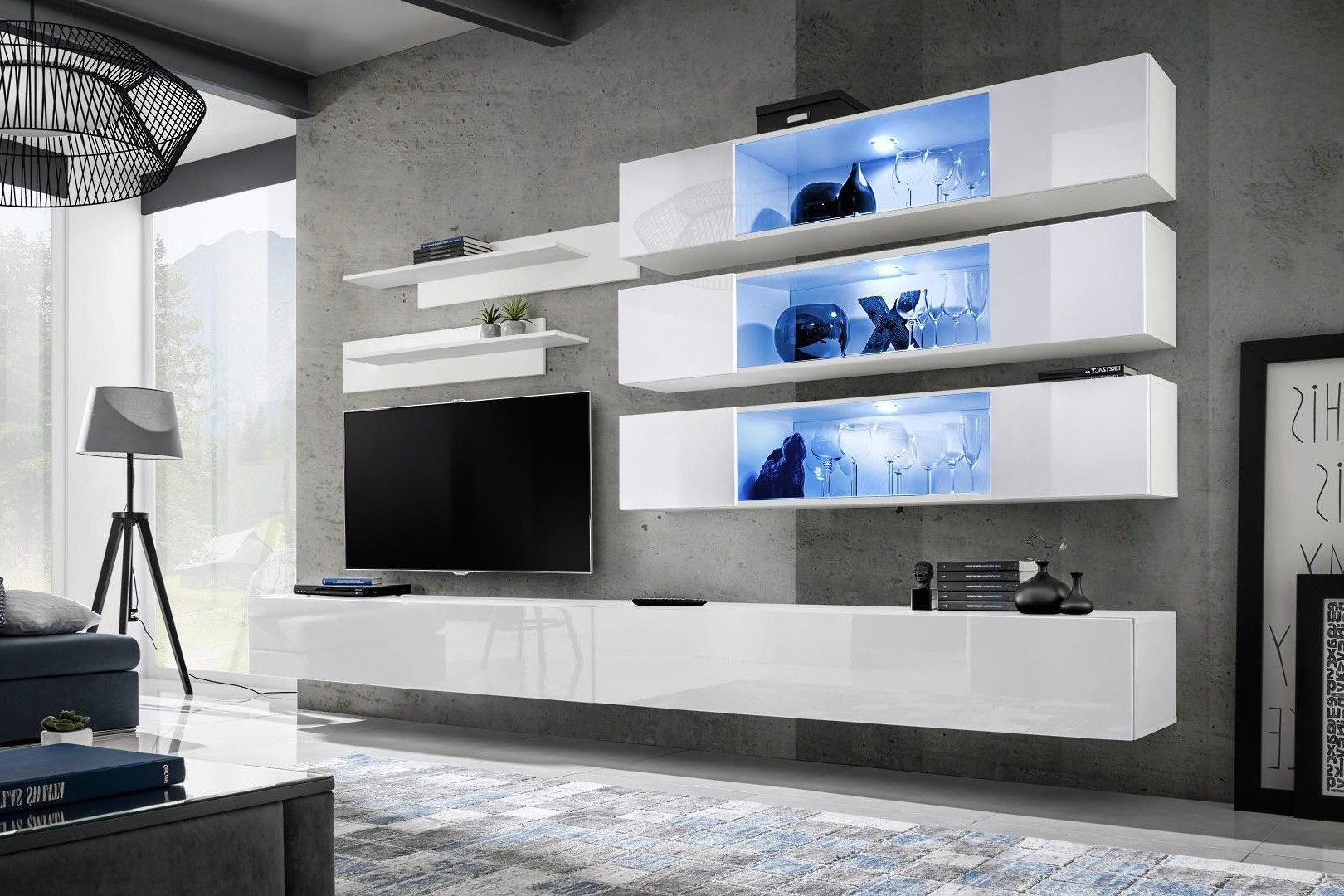 Xlmoebel Wohnwand Designer 7tlg. Set Luxus Wandschrank für Wohnzimmer Holzmöbel, Made in Europa