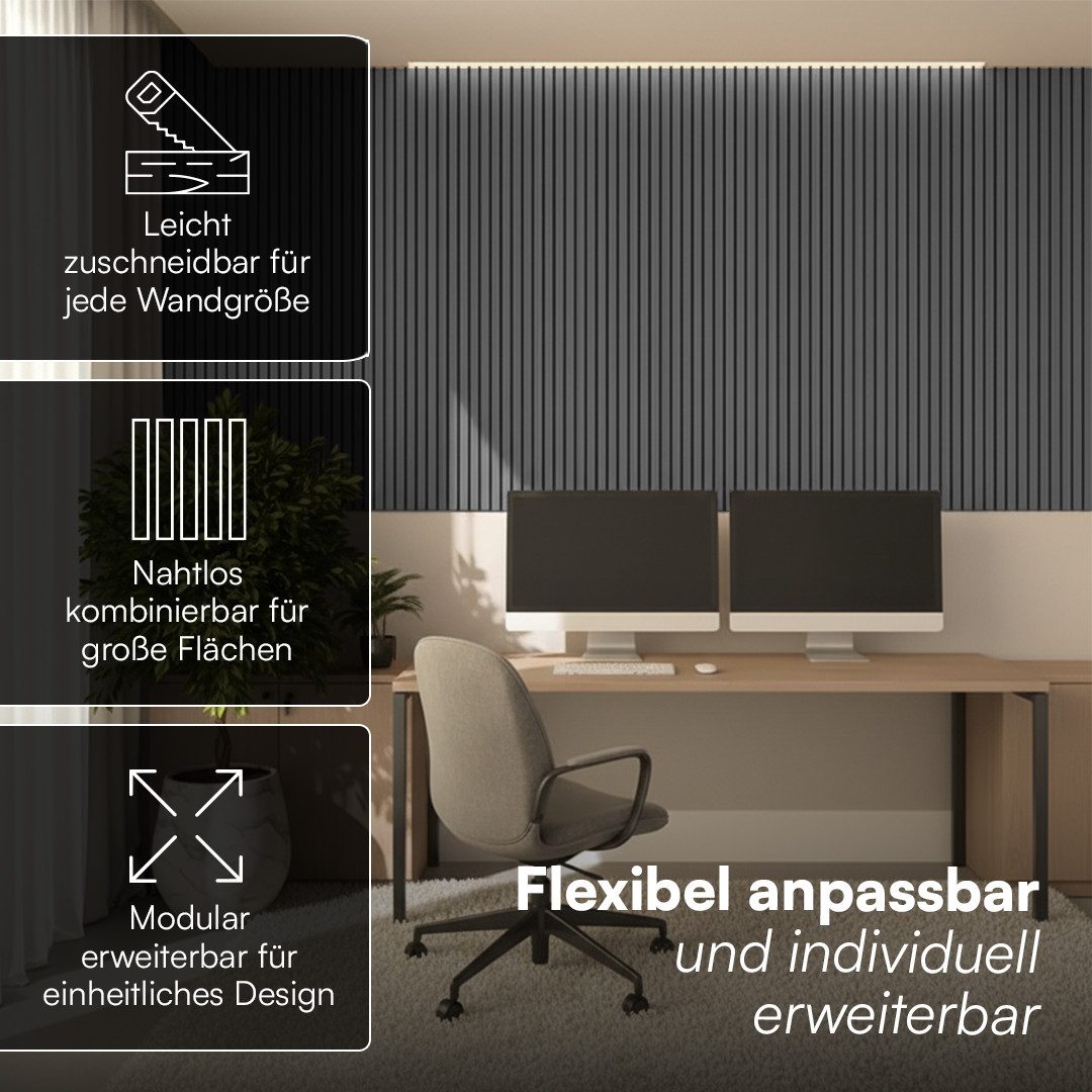 Bellamio Wandpaneel Kilwa, Akustikpaneel Holzoptik, BxL: 60x110 cm, 0,66 qm, (Dunkelgrau, 2-tlg) 3D Lamellenwand schallabsorbierend, in verschiedenen Größen verfügbar
