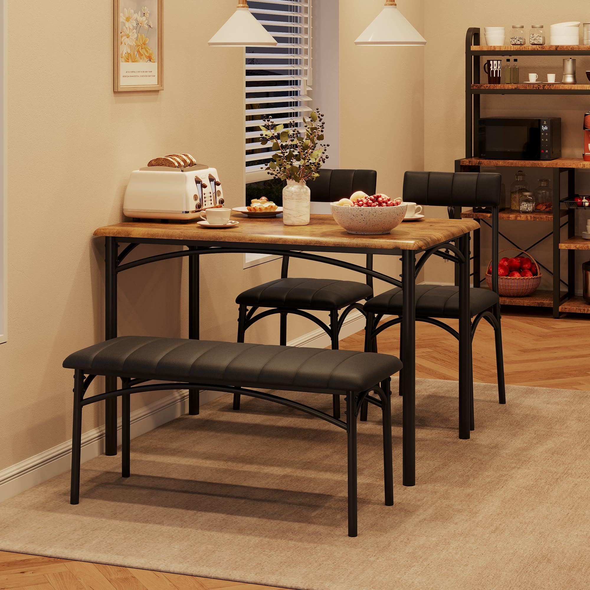 GarveeMore Essgruppe Essgruppe für 4 Personen mit gepolsterter Bank und 2 Stühlen