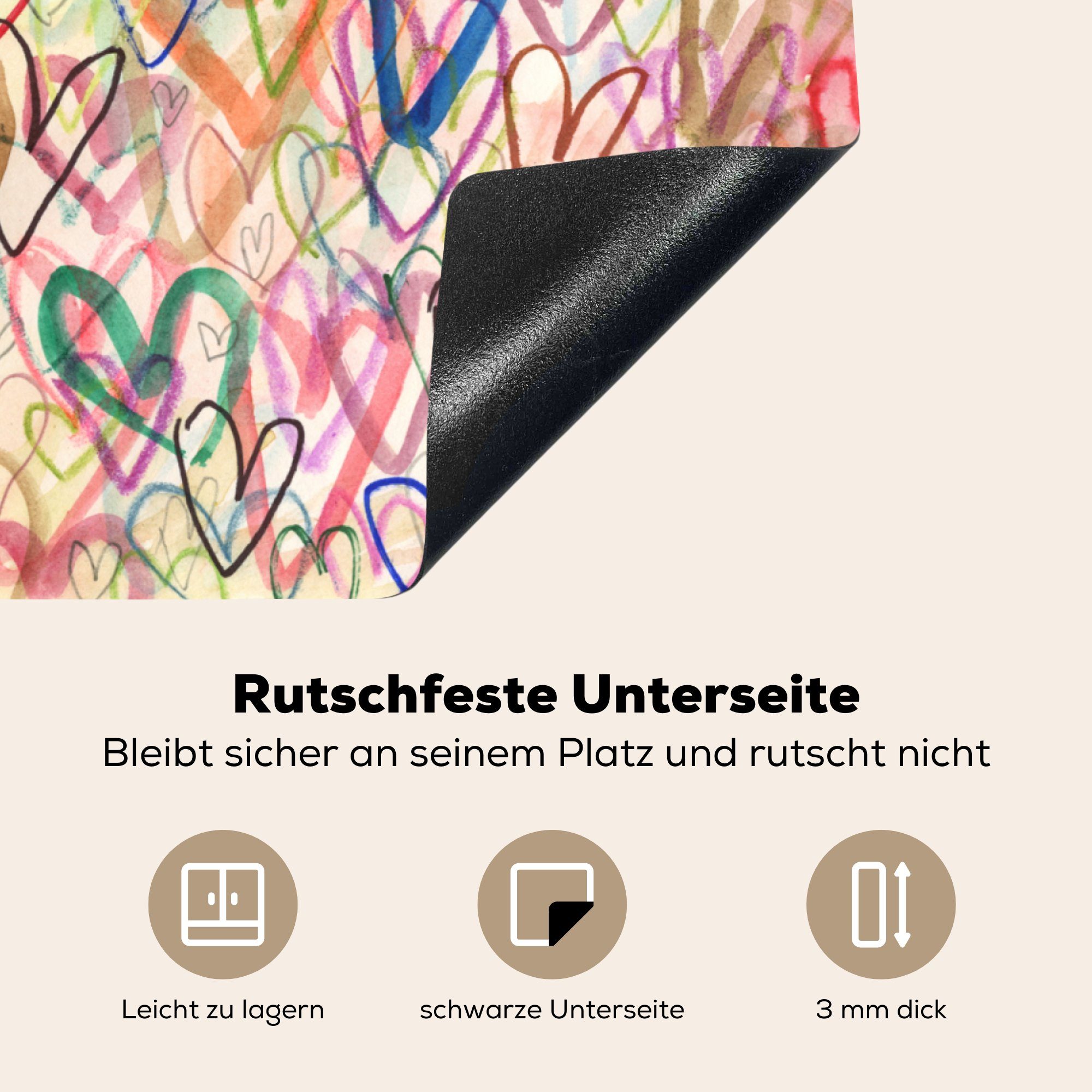 im Vinyl, Eine MuchoWow Hintergrund, nutzbar, Arbeitsfläche cm, Herdblende-/Abdeckplatte 70x52 tlg), Herzen mit Mobile Illustration (1 Ceranfeldabdeckung