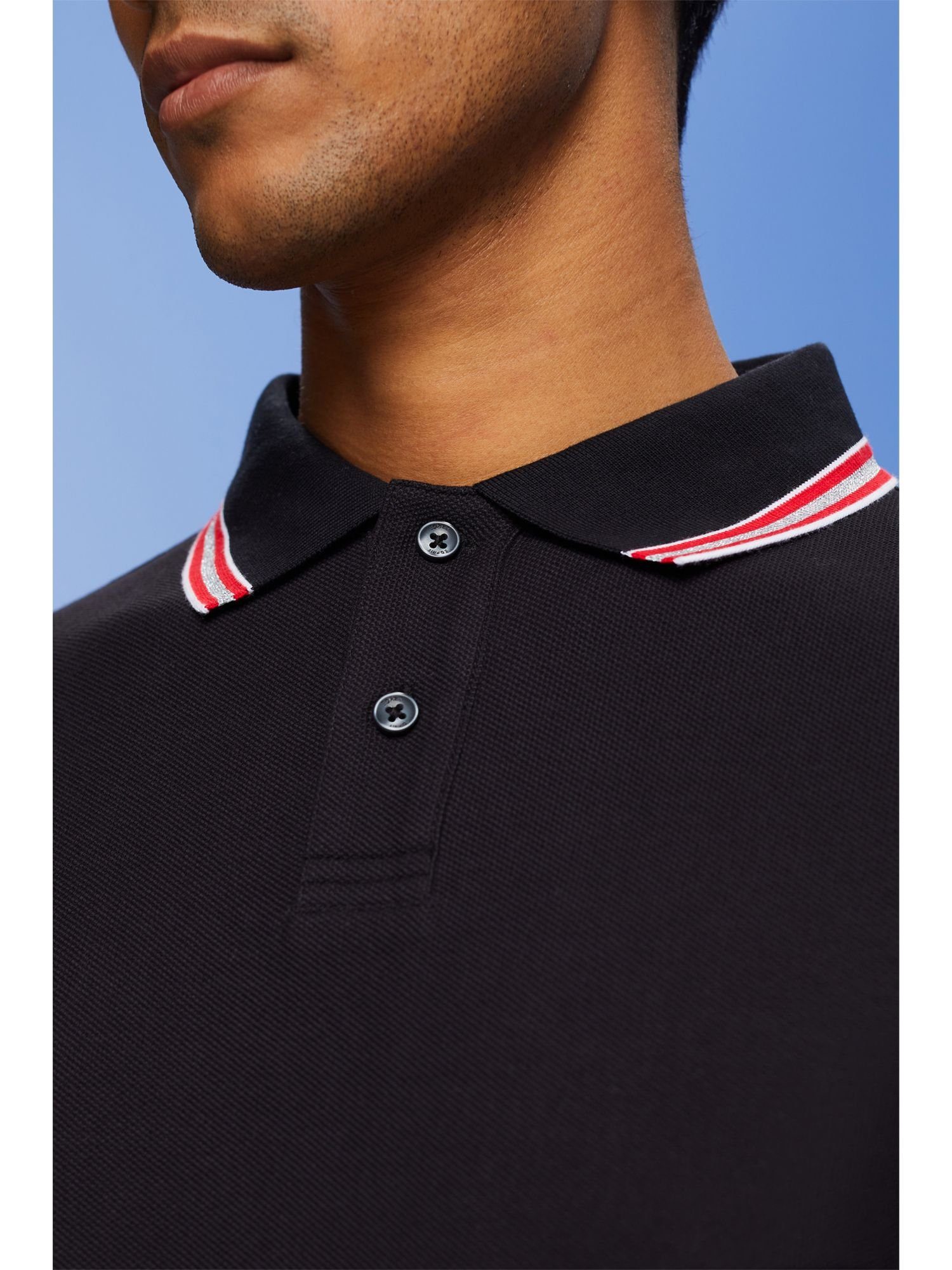 Esprit Poloshirt Piqué-Poloshirt mit 100 % Glitzer, BLACK Baumwolle