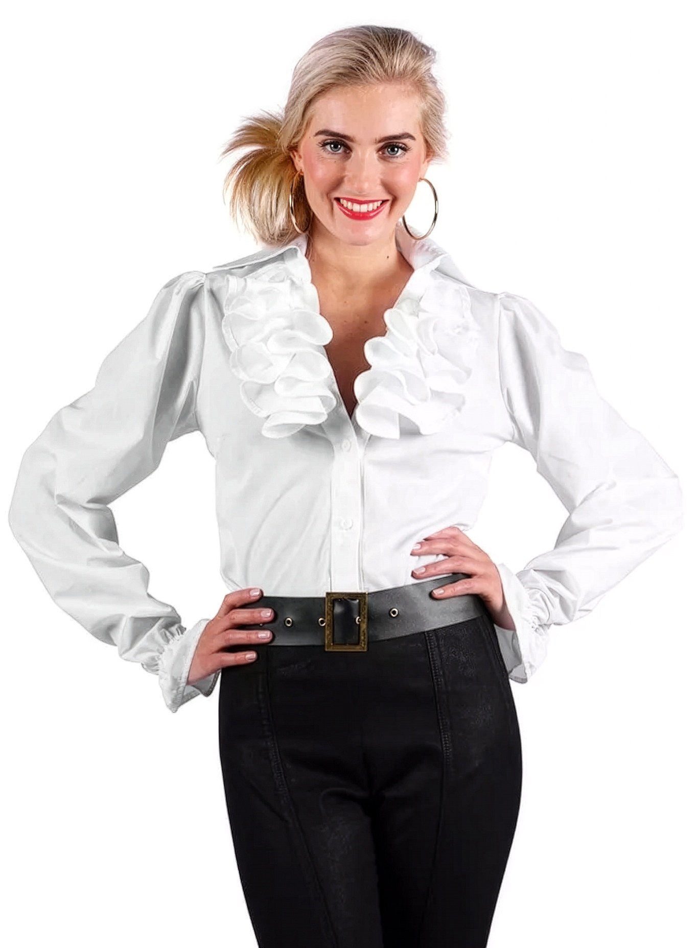 thetru Piraten-Kostüm Rüschenbluse mit Jabot weiß, Geknöpfte Bluse mit Rüschen für barocke Damen und verwegene Piratin