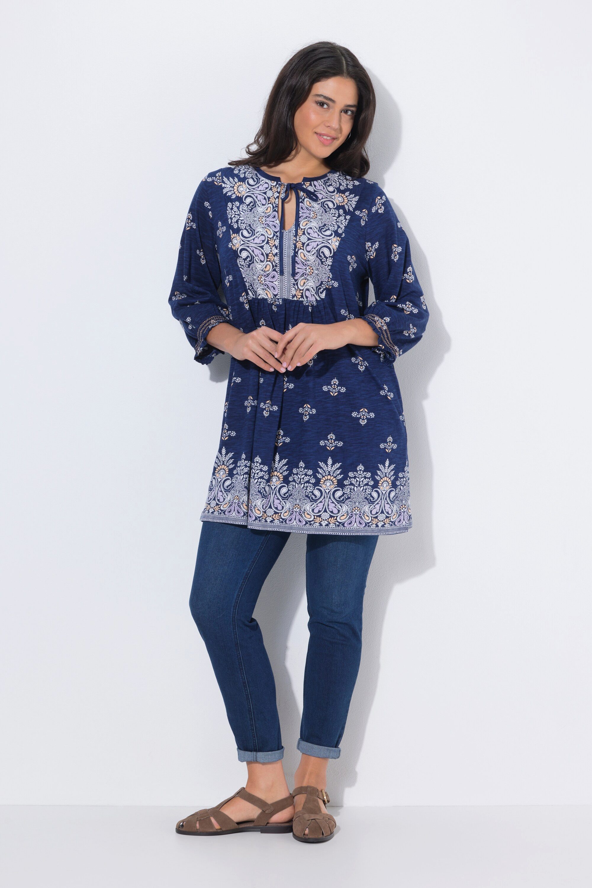 T-Shirt Shirt-Tunika A-Linie Tunika-Ausschnitt 3/4-Arm