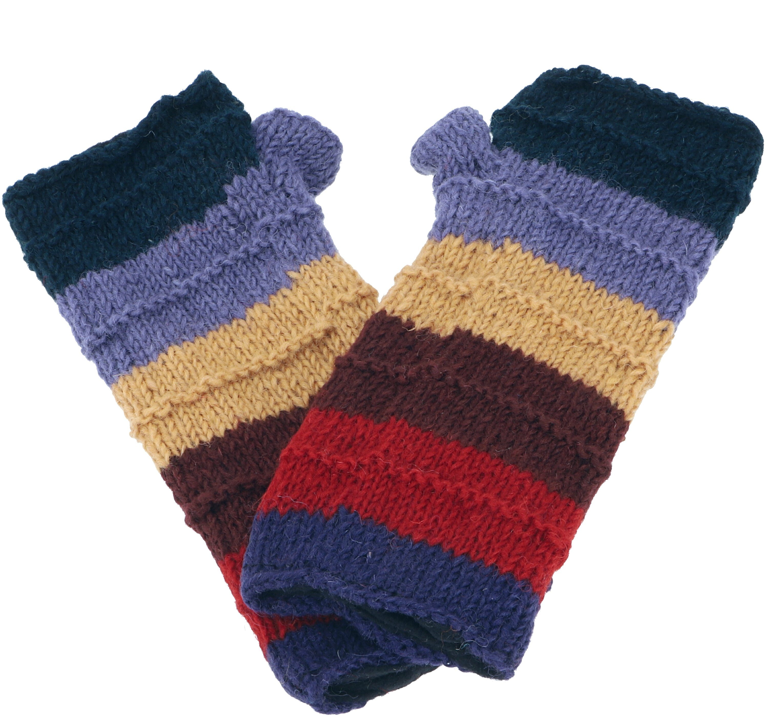 Guru-Shop Strickhandschuhe Geringelte Handstulpen aus Nepal,..