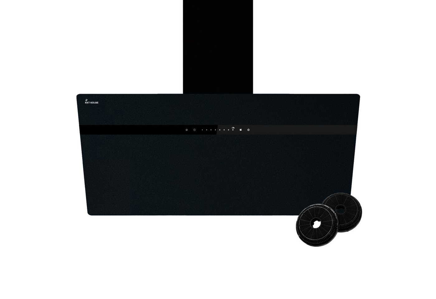 KKT KOLBE Wandhaube Dunstabzugshaube 90cm STYLE9005SMAO RGBW Ambientebeleuchtung Kopffrei / 90cm / Smarte WiFi-App / Schwarz / Glas / Schräghaube