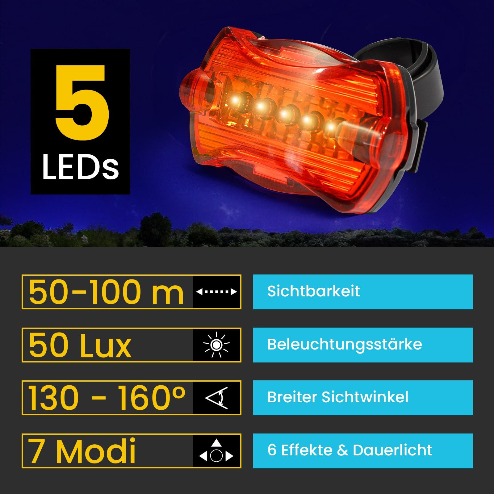 EAXUS Taschenlampe, Outdoor LED Beleuchtung rot & weiß, inkl. Halterungen, versch. Modi