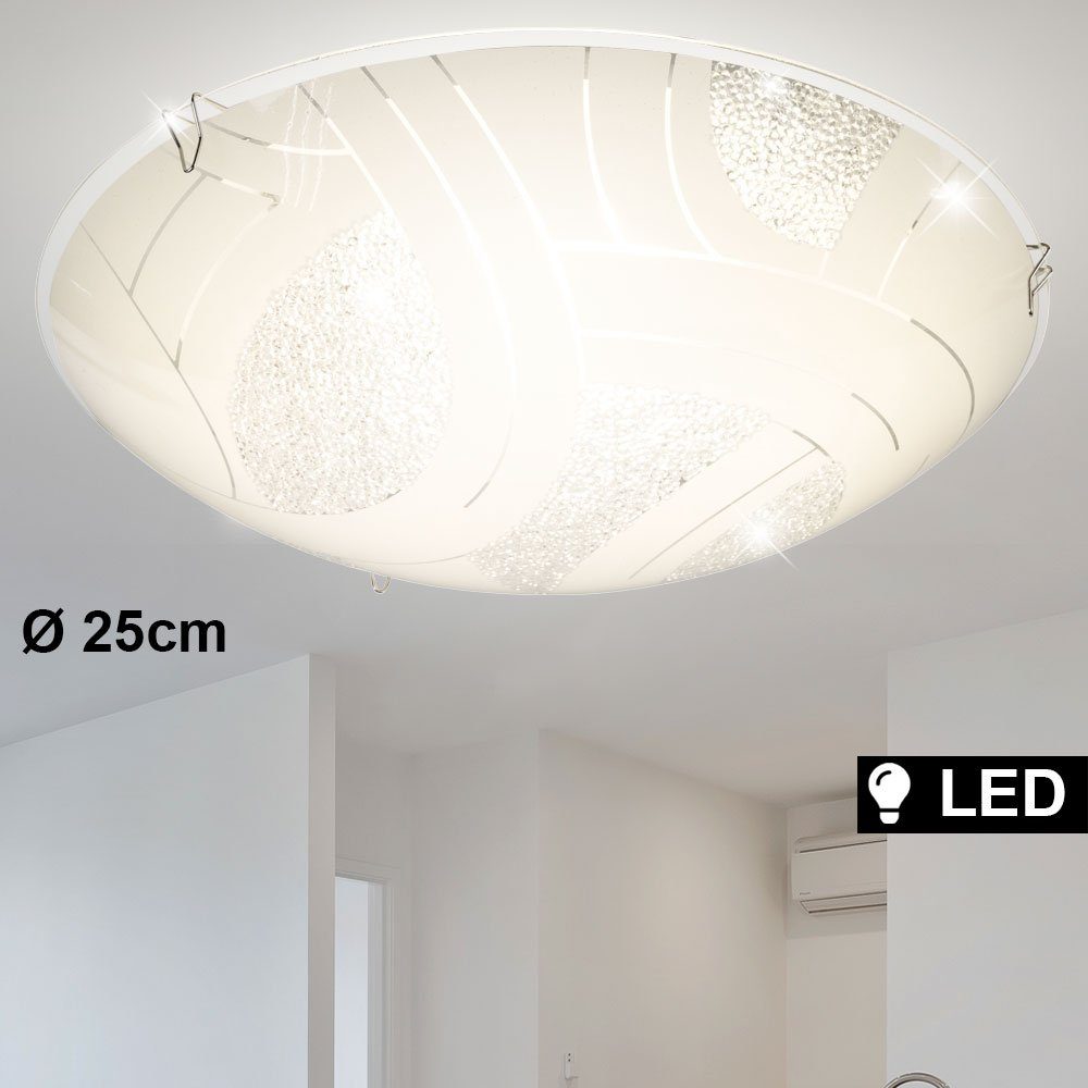 etc-shop LED Deckenleuchte, LED-Leuchtmittel fest verbaut, Warmweiß, Deckenleuchte Glasschirm Deckenlampe 1-Flammig Kristalle | Deckenlampen