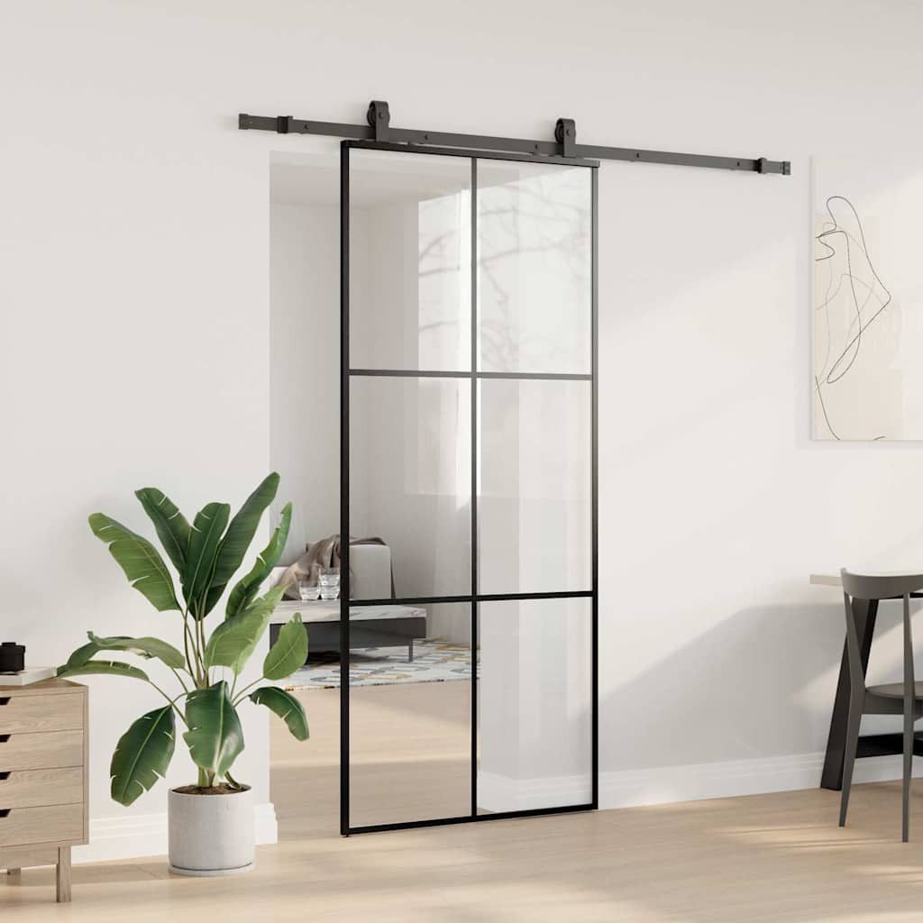 Thumbnail - vidaXL Schiebetür Schiebetür mit Beschlag Schwarz 90x205 cm ESG-Glas