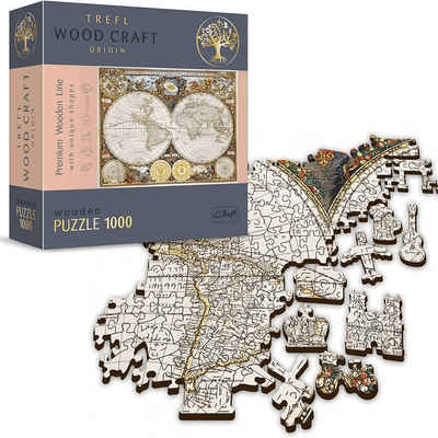 Trefl Puzzle Antike Weltkarte, Holz Puzzle 1000 WoodCraft, 1000 Puzzleteile, Made in EU