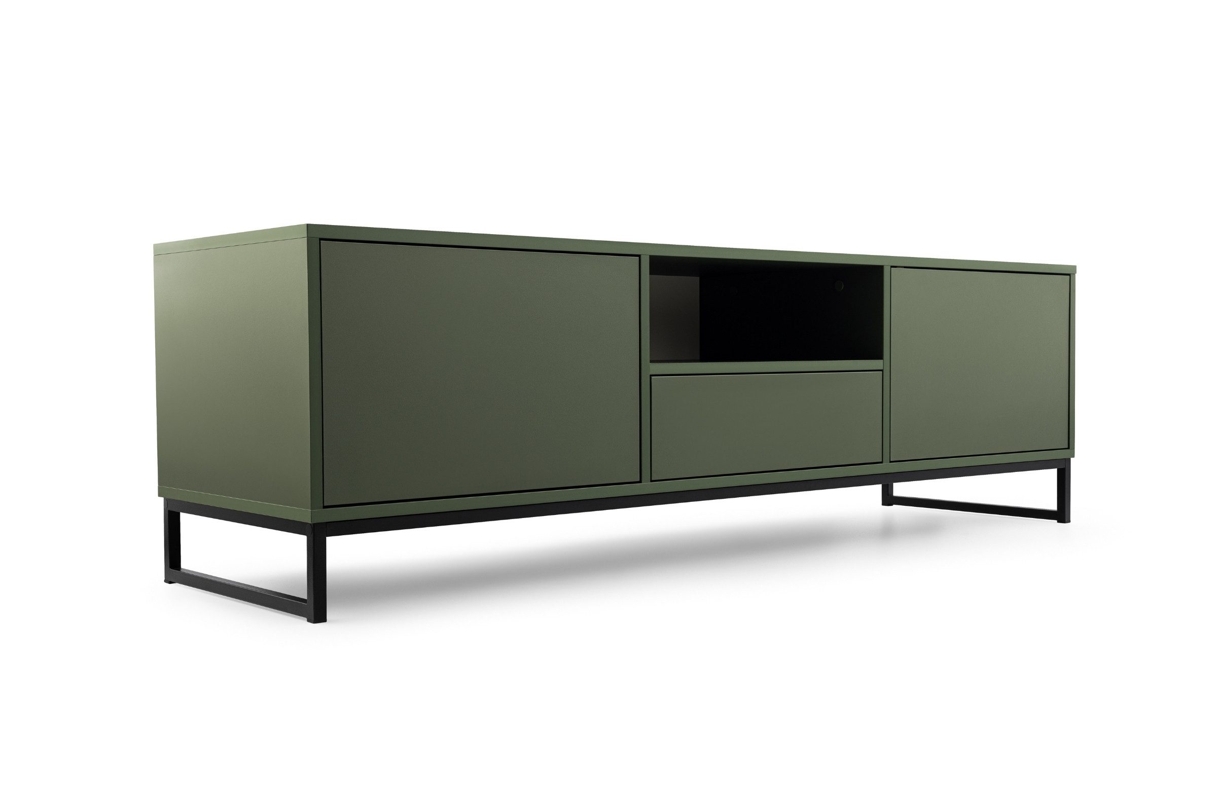 Deine Möbel 24 TV-Schrank GENEVE 160 cm breit TV-Lowboard TV-Kommode ideal für Ihr Wohnzimmer (Set, 1-St., Sandbeige Beige Dunklegrün) Öffnungssystem Push to Open