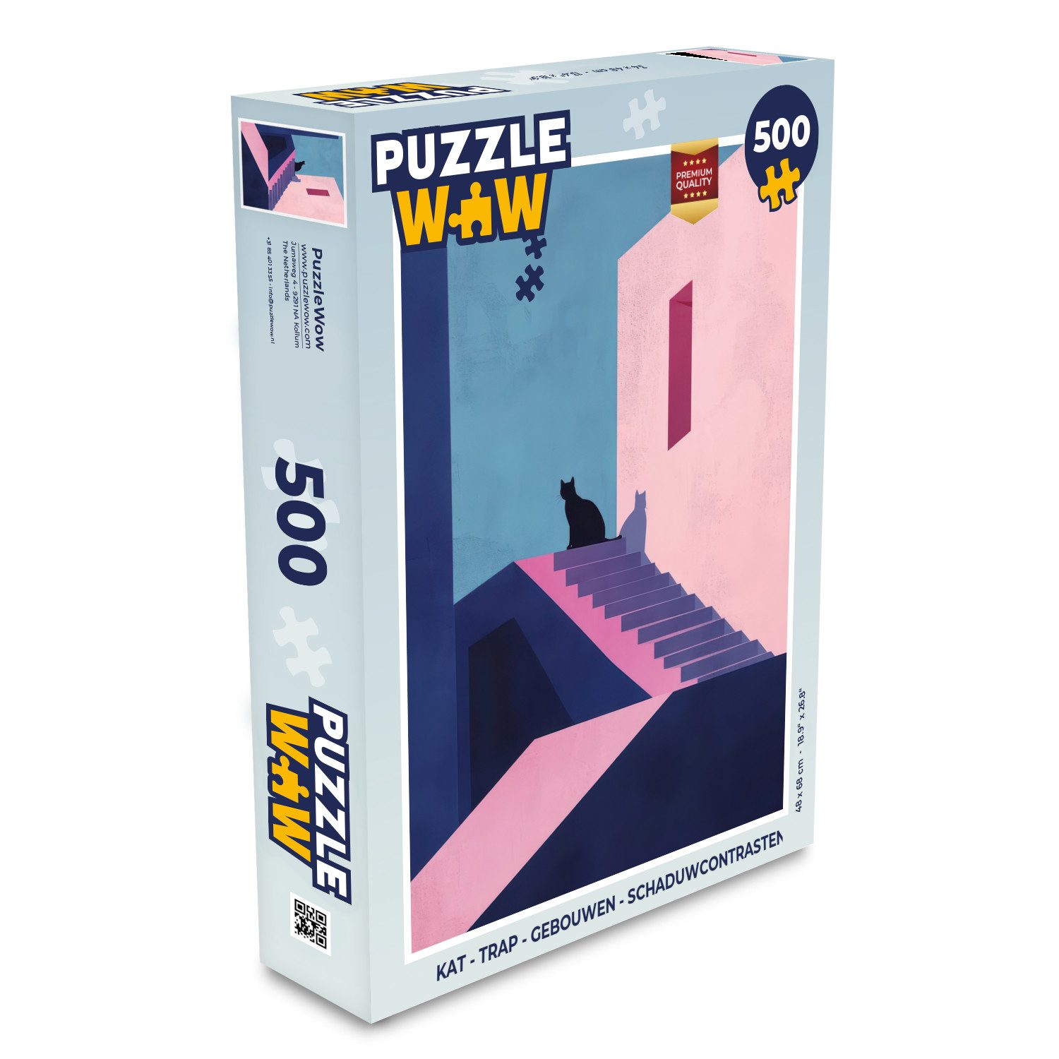 MuchoWow Puzzle Katze - Treppe - Gebäude - Schattenkontraste, 500 Puzzleteile, Foto-Puzzle, Bilderrätsel, Puzzlespiele, Spielzeug