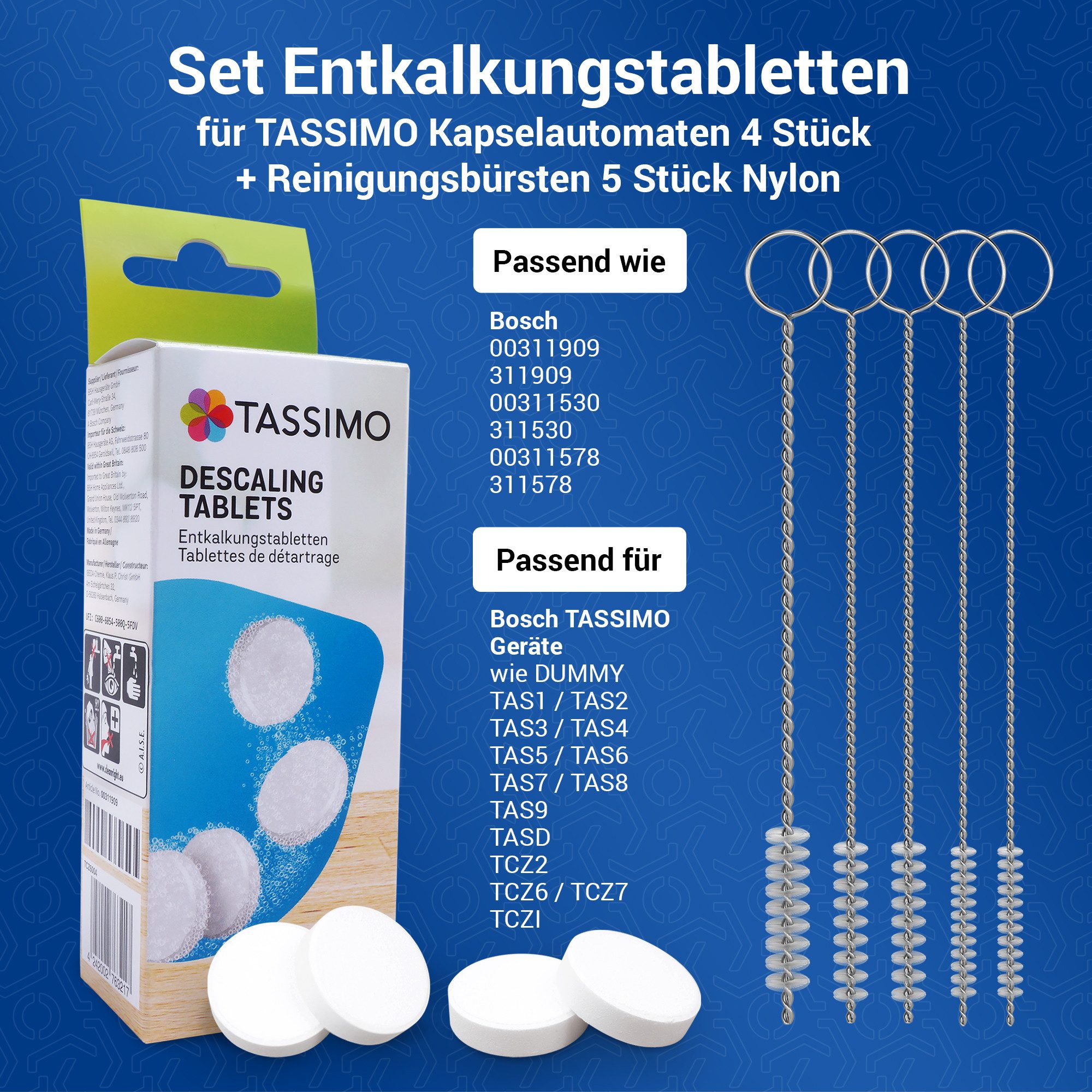 VIOKS 4x Entkalkungstabletten + 5x Reinigungsbürsten Entkalker (Kapselautomat)