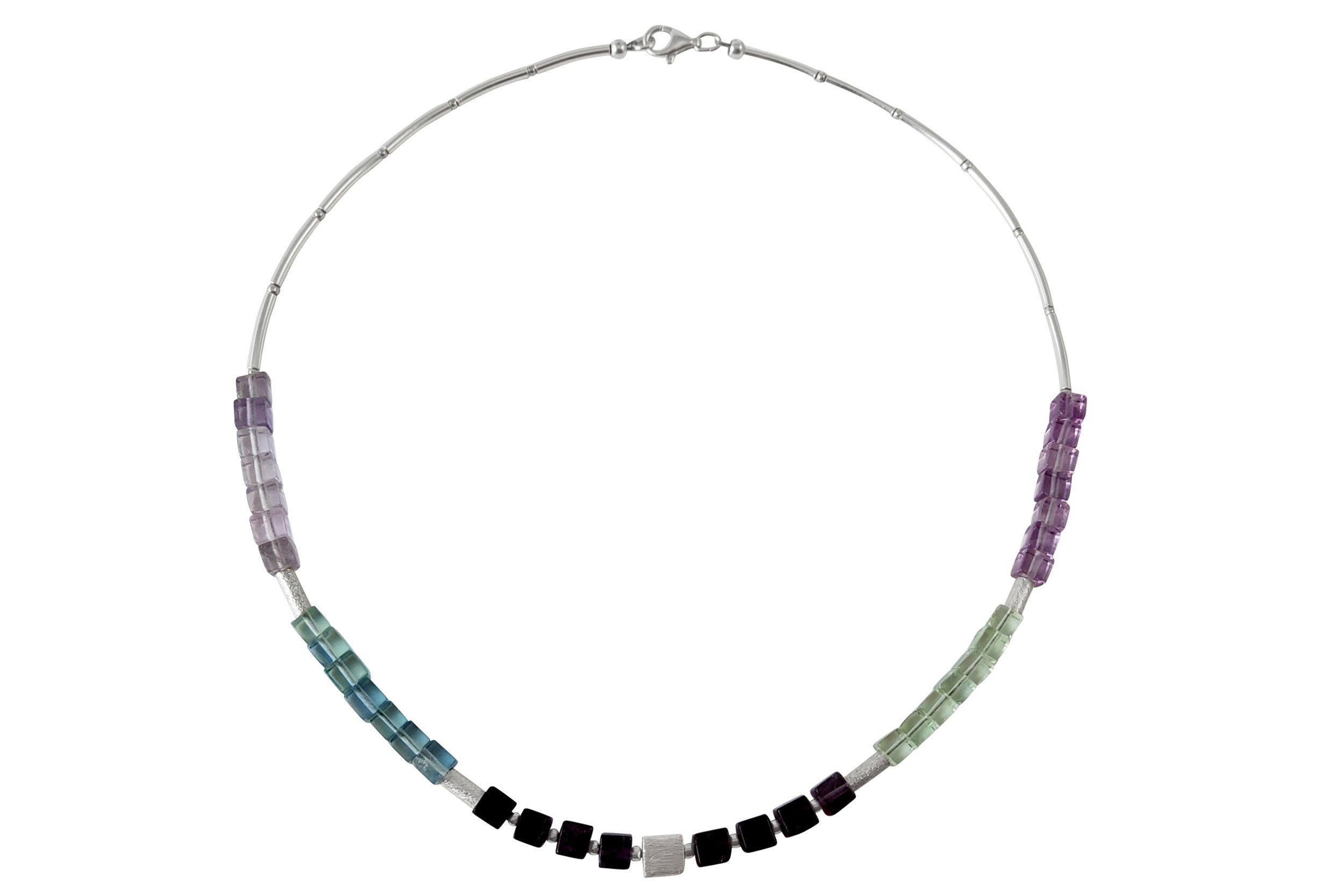 Kette ohne Anhänger Edelsteinkette mit Fluorit Würfel