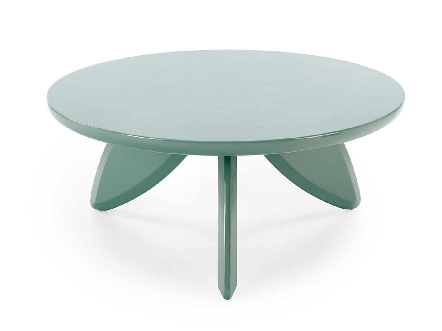 Feldmann-Wohnen Couchtisch Soraya (runde Tischplatte, 1-St., moderne Optik, 3-beinig, Hochglanz), Blau Hochglanz, 80x80x36cm