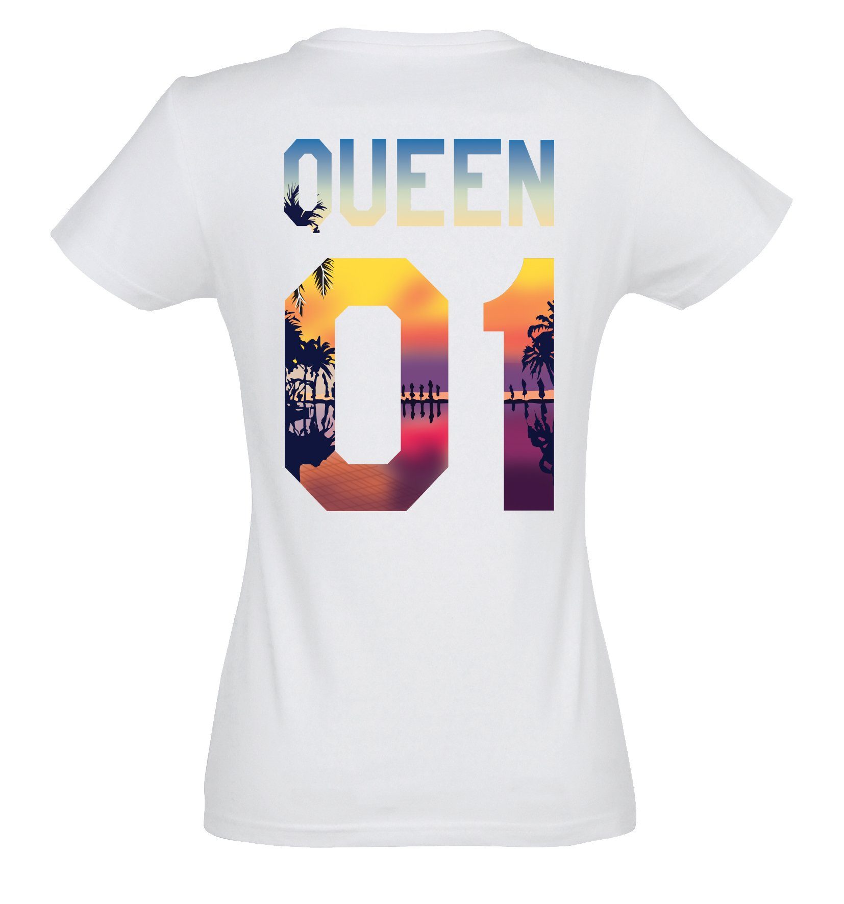 modischem für Paare Print T-Shirt Weiß QUEEN / & Shop T-Shirt KING QUEEN Couples mit