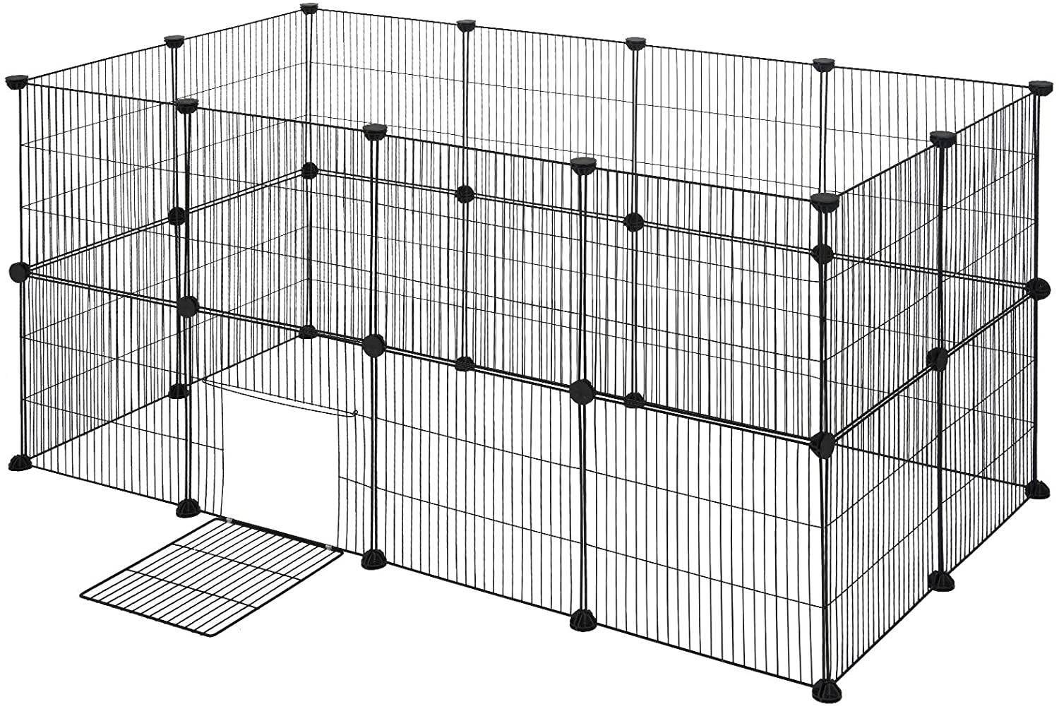 EUGAD Freigehege, für Kaninchen,Laufstall Laufgitter mit Tür 142x72x72cm