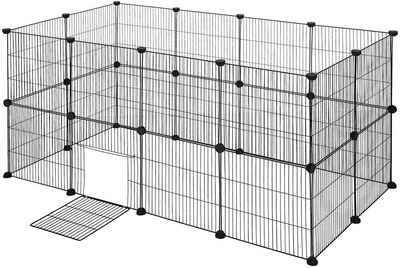 EUGAD Freigehege, für Kaninchen aus Metallgitter, Meerschweinchen Gehege Laufstall Laufgitter mit Tür, 142 x 71 x 71 cm