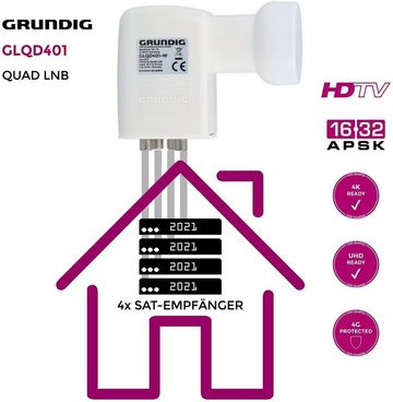 GSS Quad LNB GLQD 401 weiß + Aufdrehhilfe Universal-Quad-LNB (4 Teilnehmer, LTE Filter, HD, 4K, 0.1dB, kälte- & hitzebeständig)