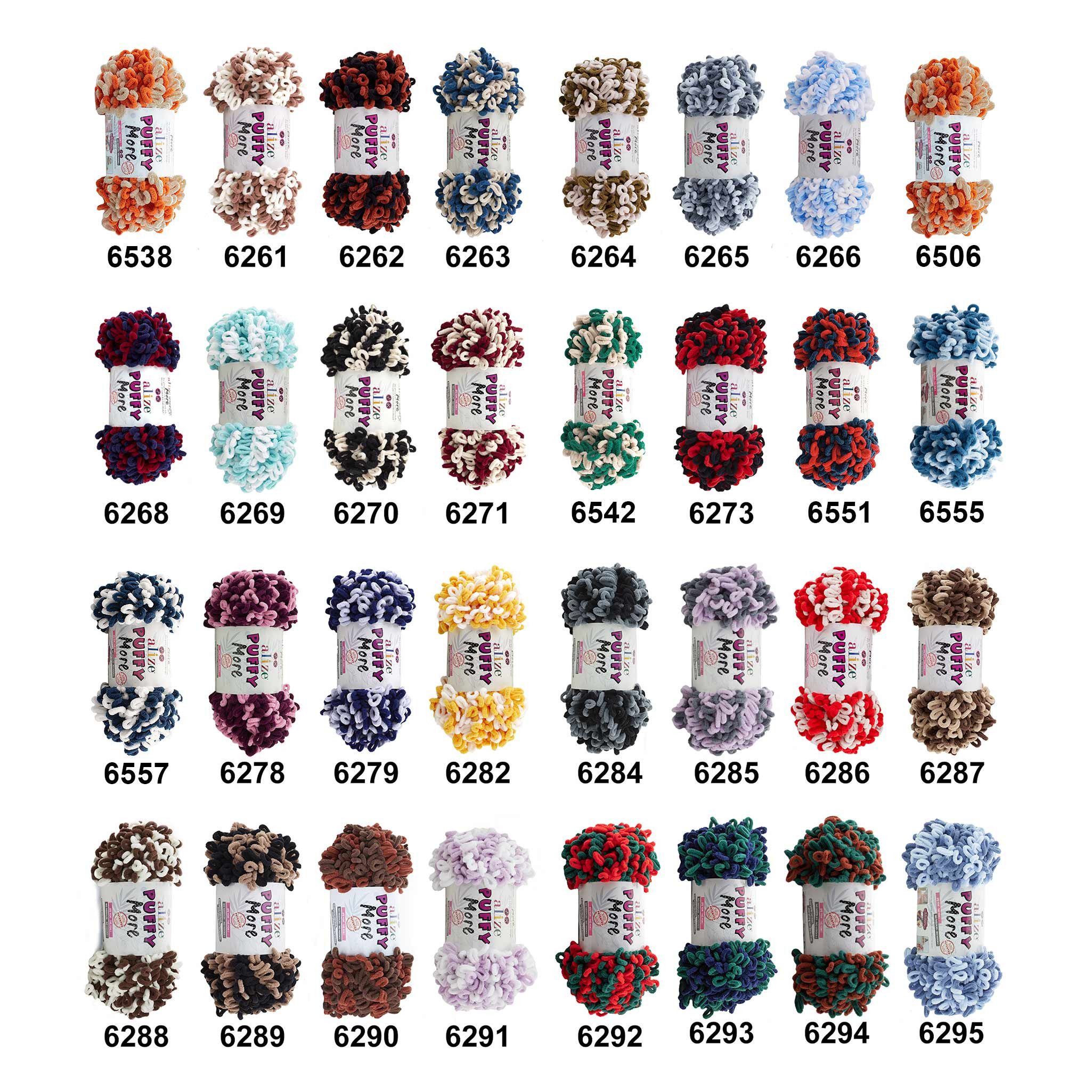 Alize 10 x 150g Strickgarn Alize Puffy More Color Häkelwolle, 115 m (Paket, 10-St), 6542 creme-petrol