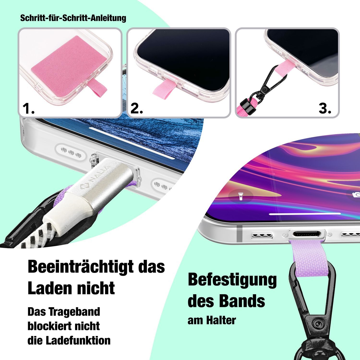 Nalia Handykette Universal Smartphone, Fashion Lanyard 160cm Verstellbar / Band für Handyhülle zum Umhängen