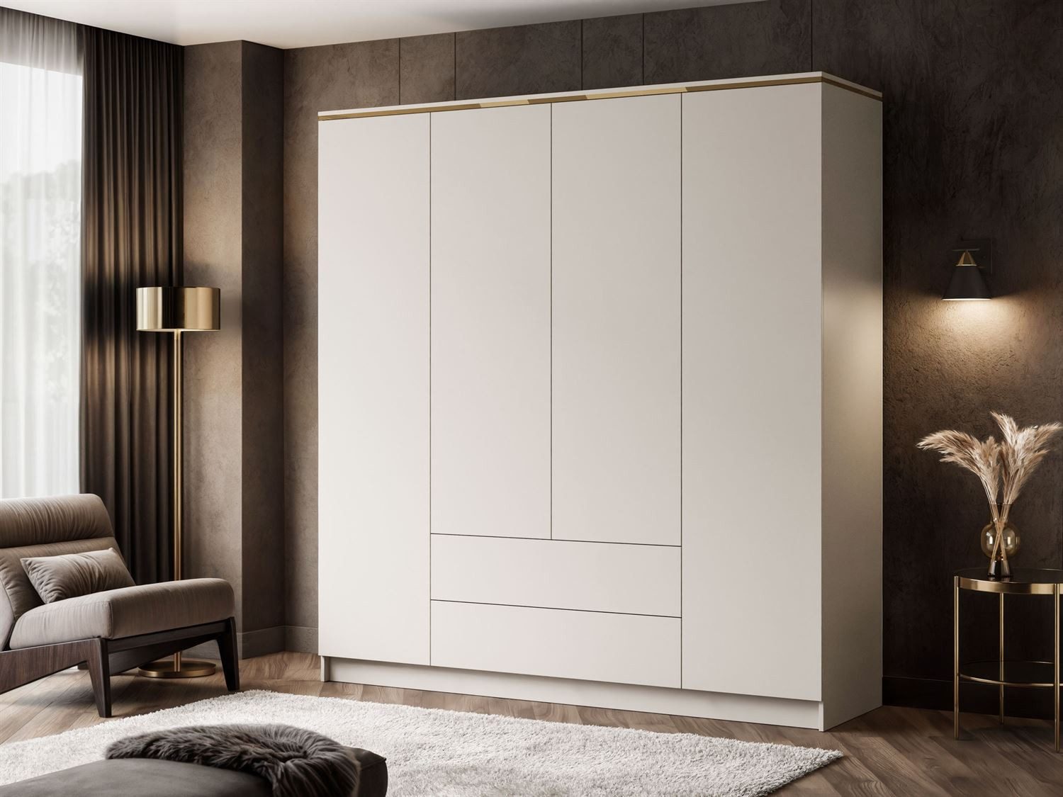 Lookway Kleiderschrank AURORA 4D2SZ KASCHMIR mit Schubladen 200x57x213 cm – Bild 3 von 5