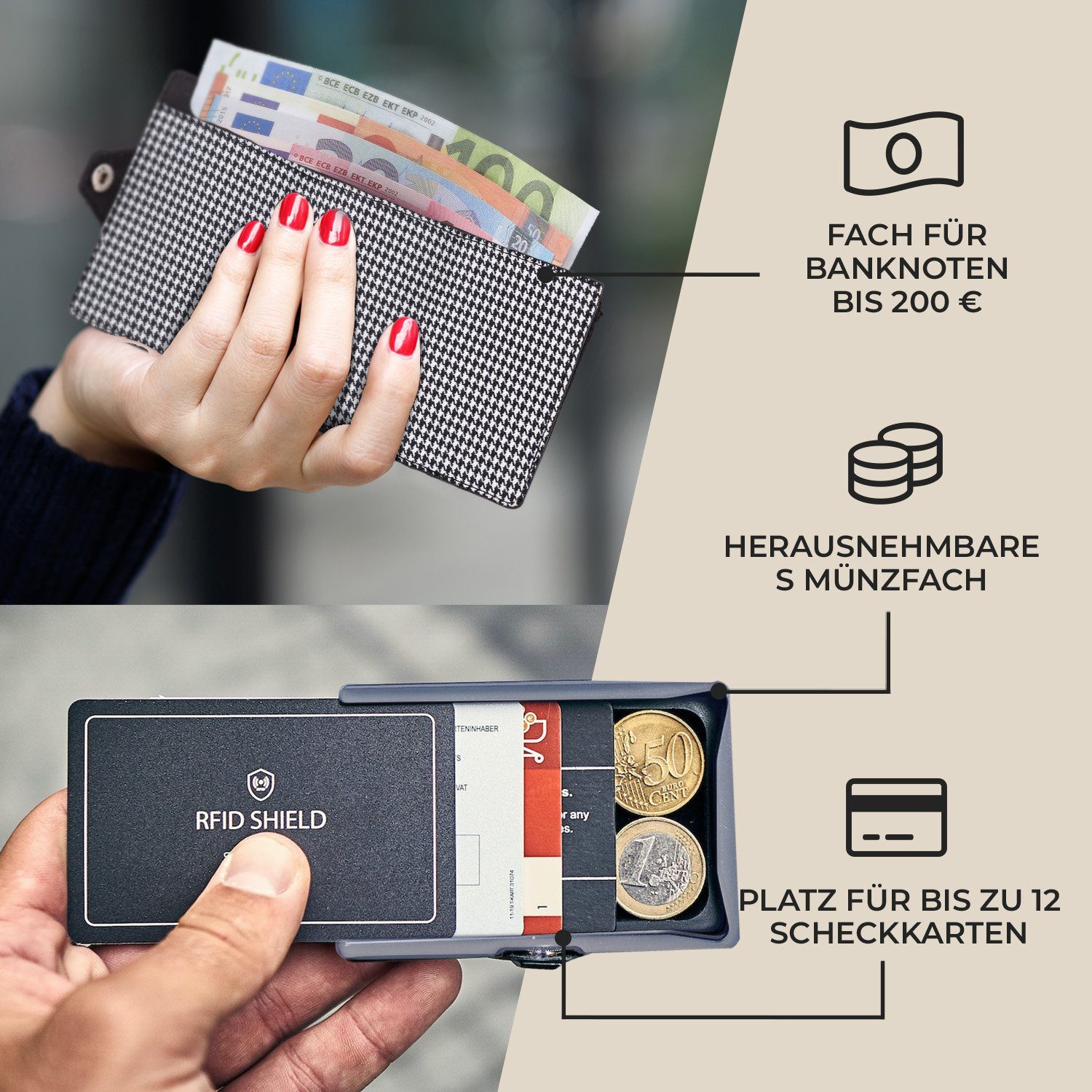 Geldscheine Slimpuro (Set), Geldbörse ZNAP Herren Damen Münzen Bankkarten Portemonnaie RFID-Schutz Wallet