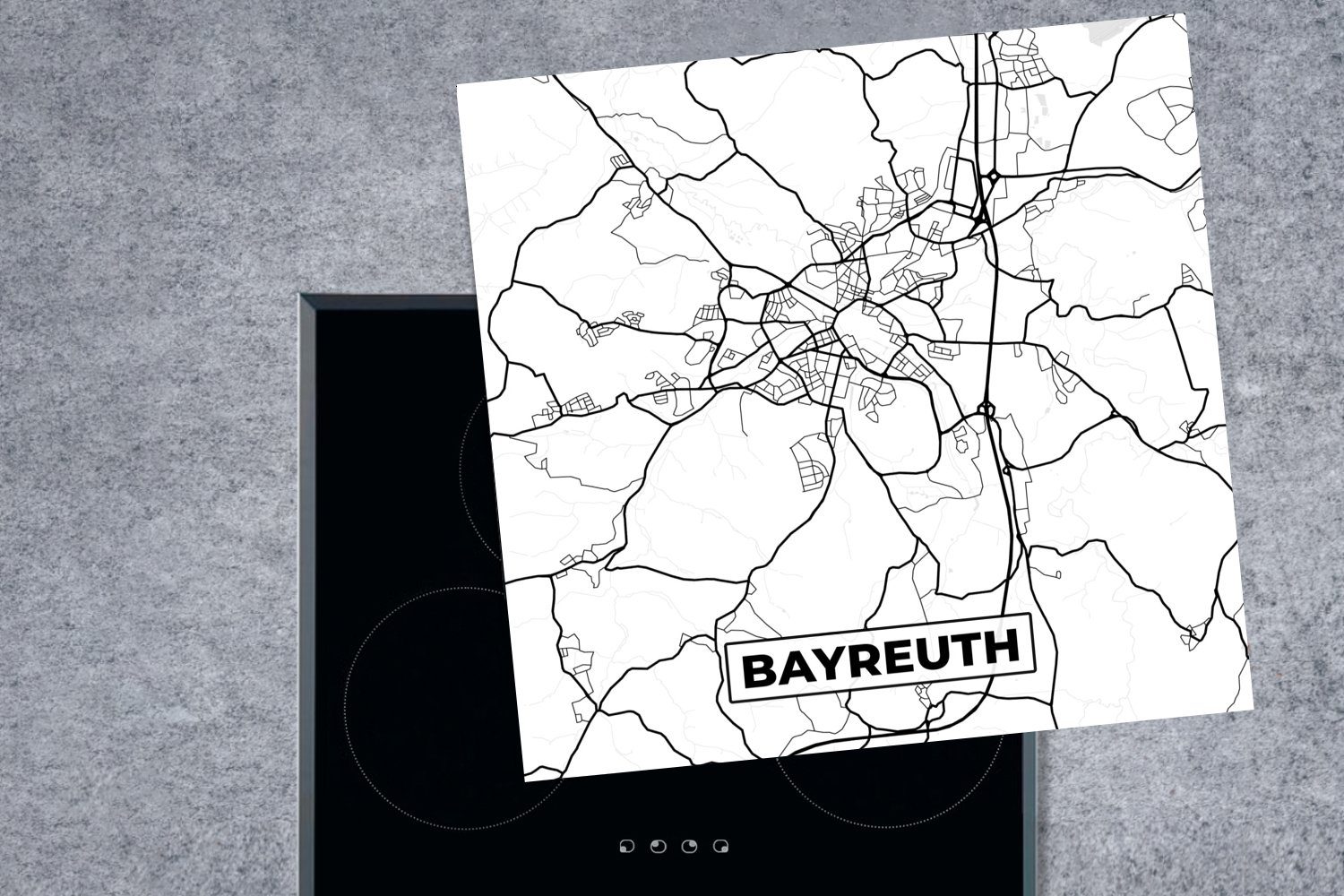 (1 Vinyl, küche Stadtplan, Bayreuth cm, MuchoWow tlg), Karte Ceranfeldabdeckung, - - Arbeitsplatte für Herdblende-/Abdeckplatte 78x78