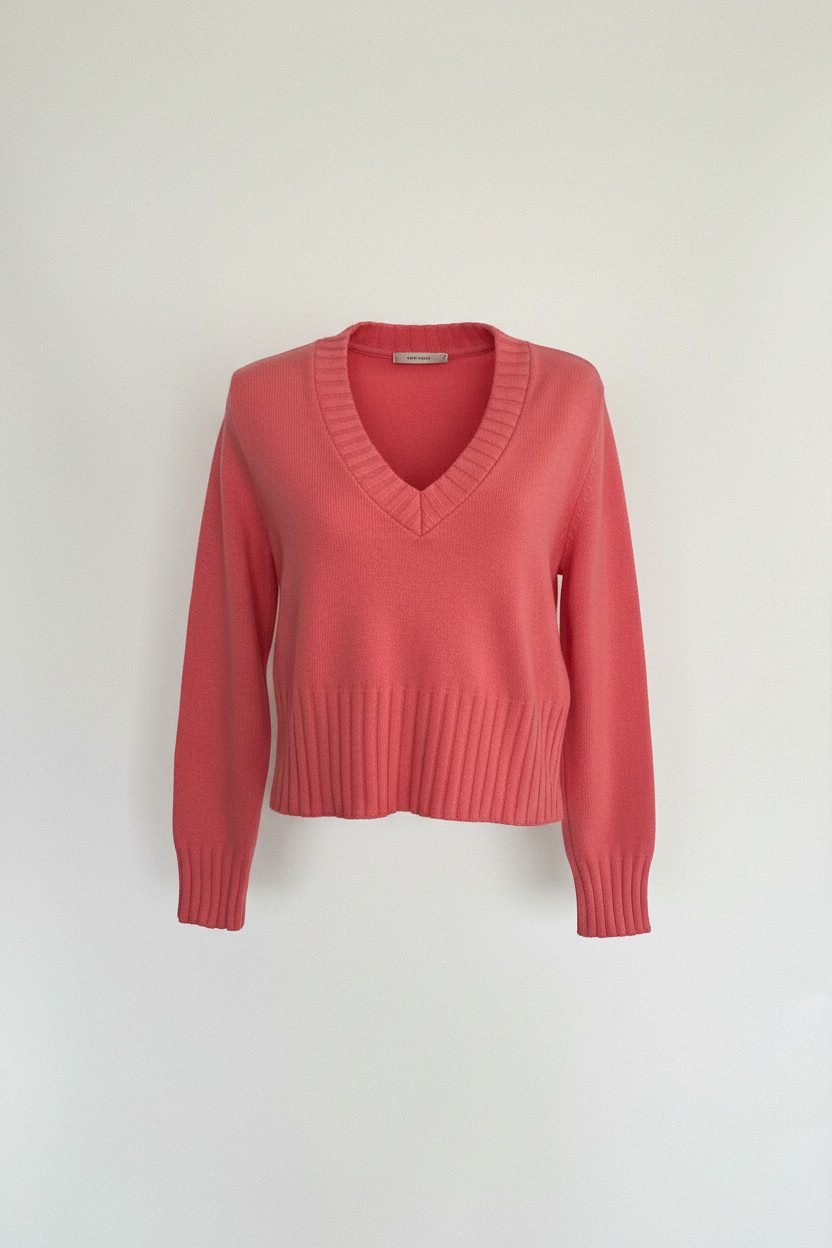 Zuckerwatte V-Ausschnitt-Pullover modisch kurz aus weichem Merino Cashmere günstig online kaufen