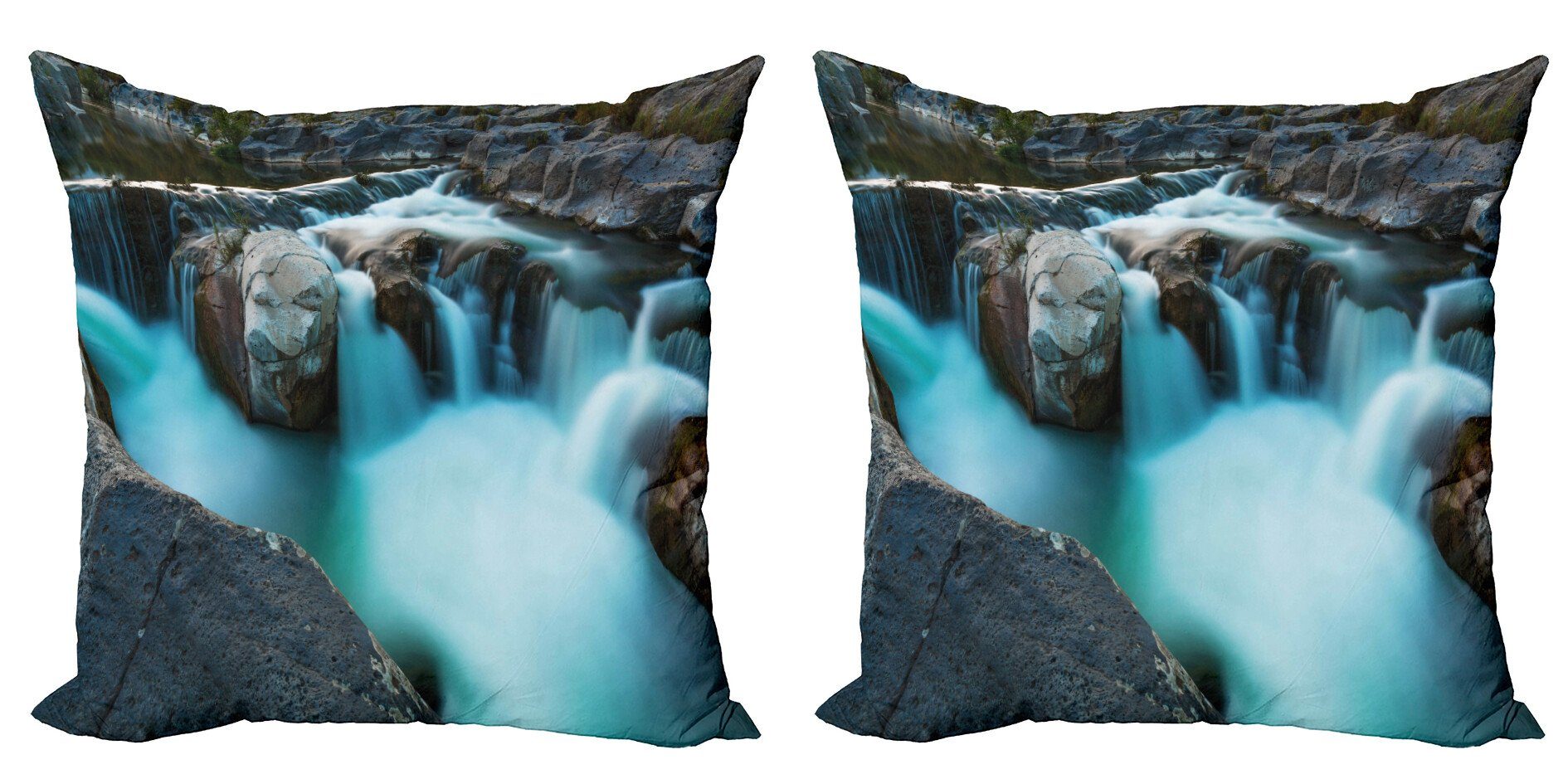 Kissenbezüge Modern Accent Doppelseitiger Digitaldruck, Abakuhaus (2 Stück), Natur Wasserfall Basalt Rock