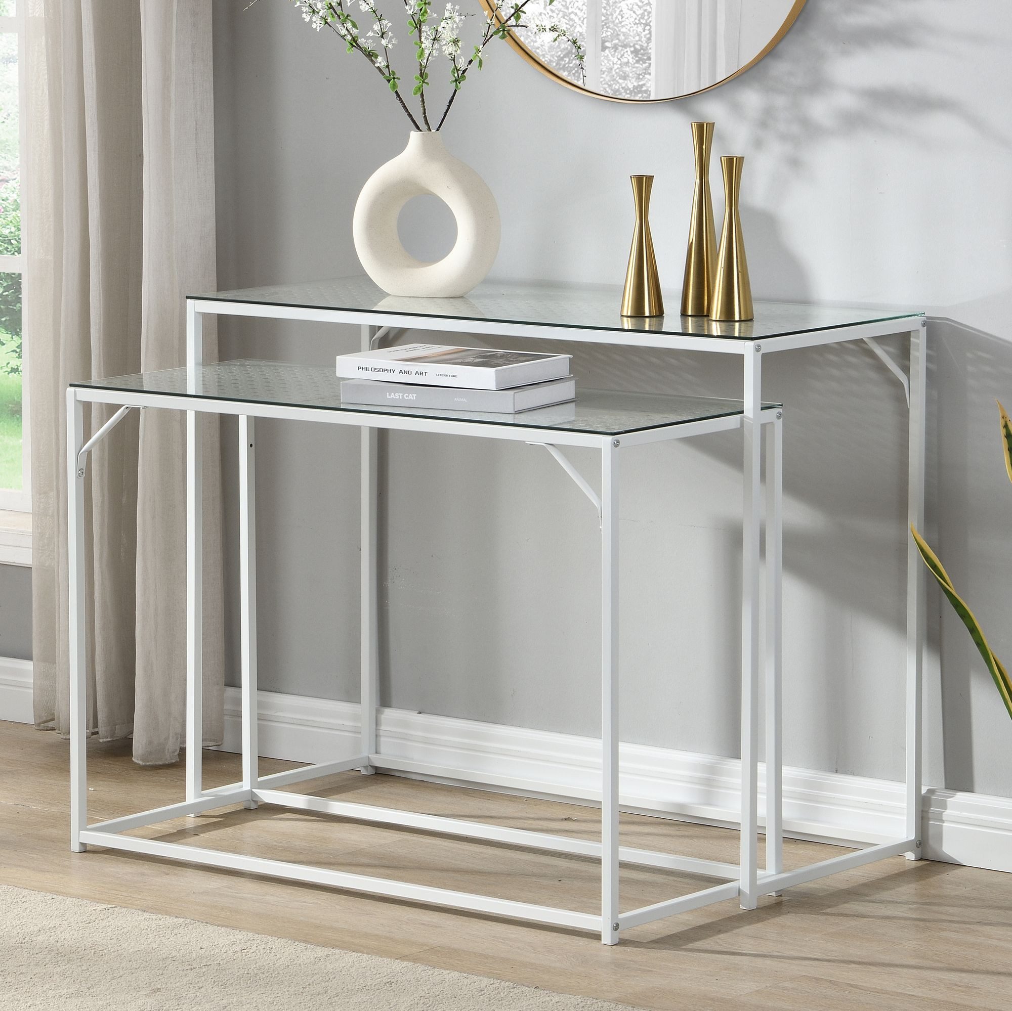 FINEBUY Konsolentisch FB72752 2er Set e Flurtische Metall Glasplatte Modern günstig online kaufen
