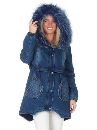 Aurela Damenmode Winterjacke Damen Jeansjacke lässiger Outdoor-Parka mit Kaputze, in größen Größen erhältlich, Teilgefüttert