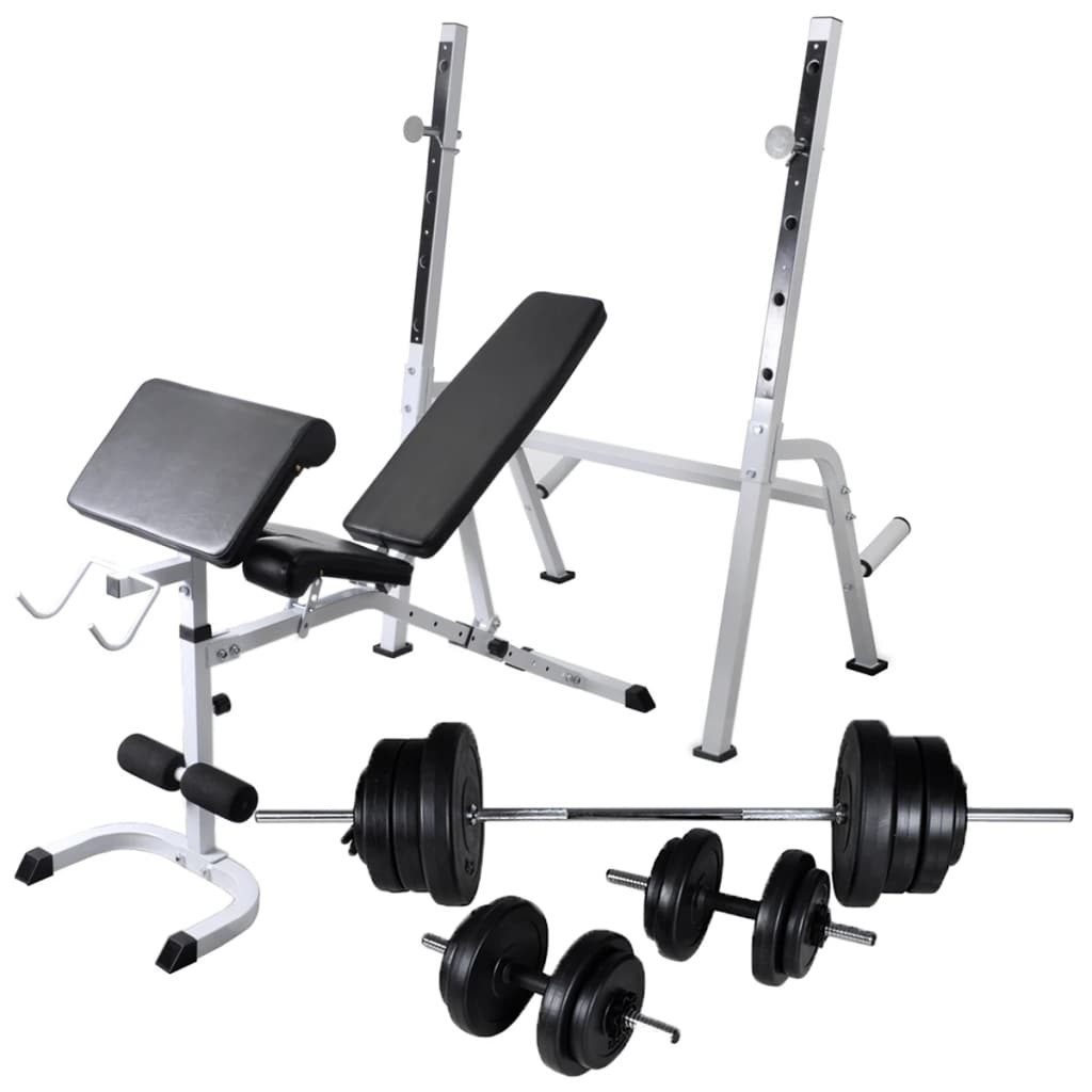 vidaXL Hantel Hantelbank mit Ablage Langhantel und Kurzhantel-Set 60,5 kg