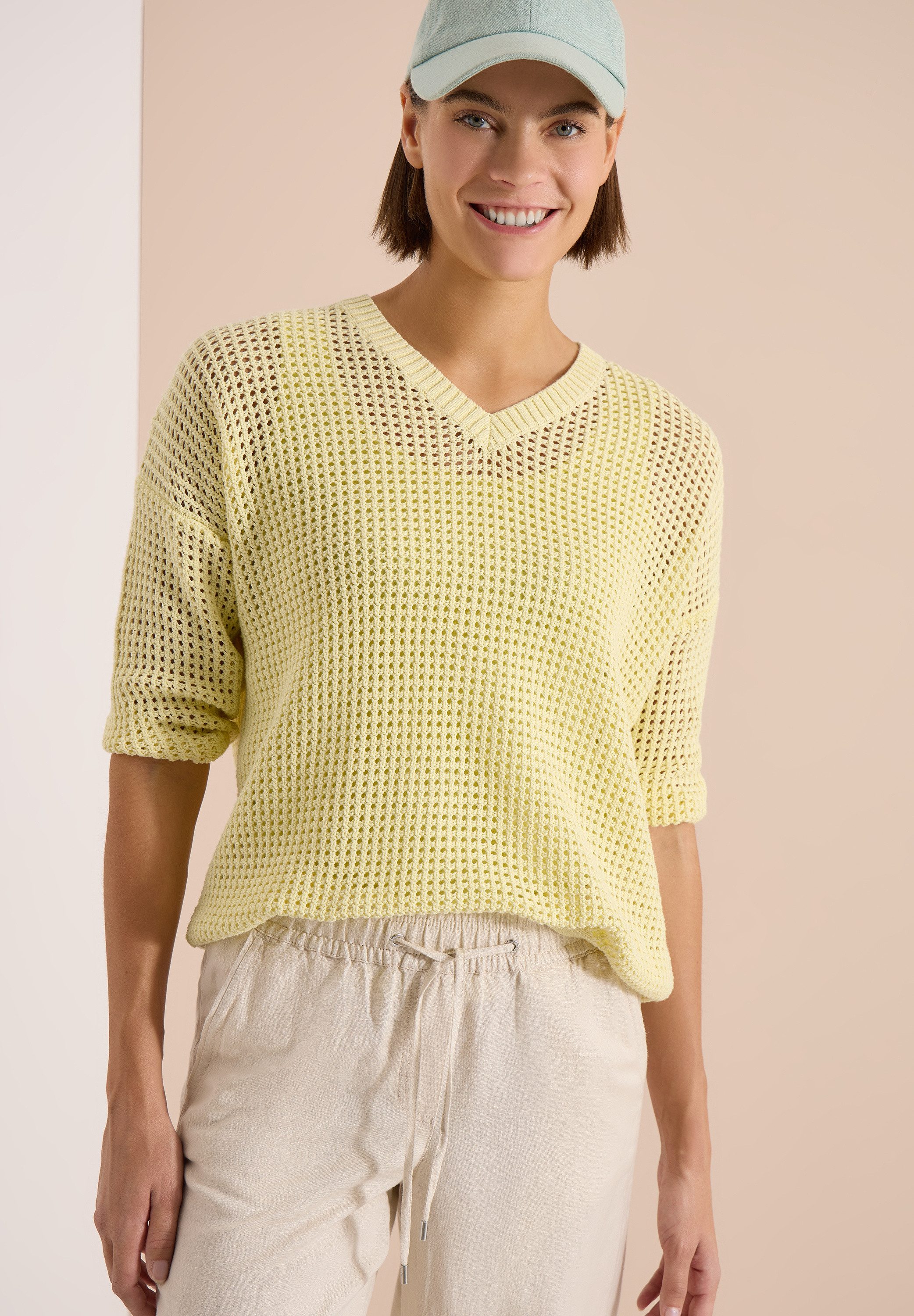 CECIL Strickpullover im Crochet-Look/moderner Sommerstrick