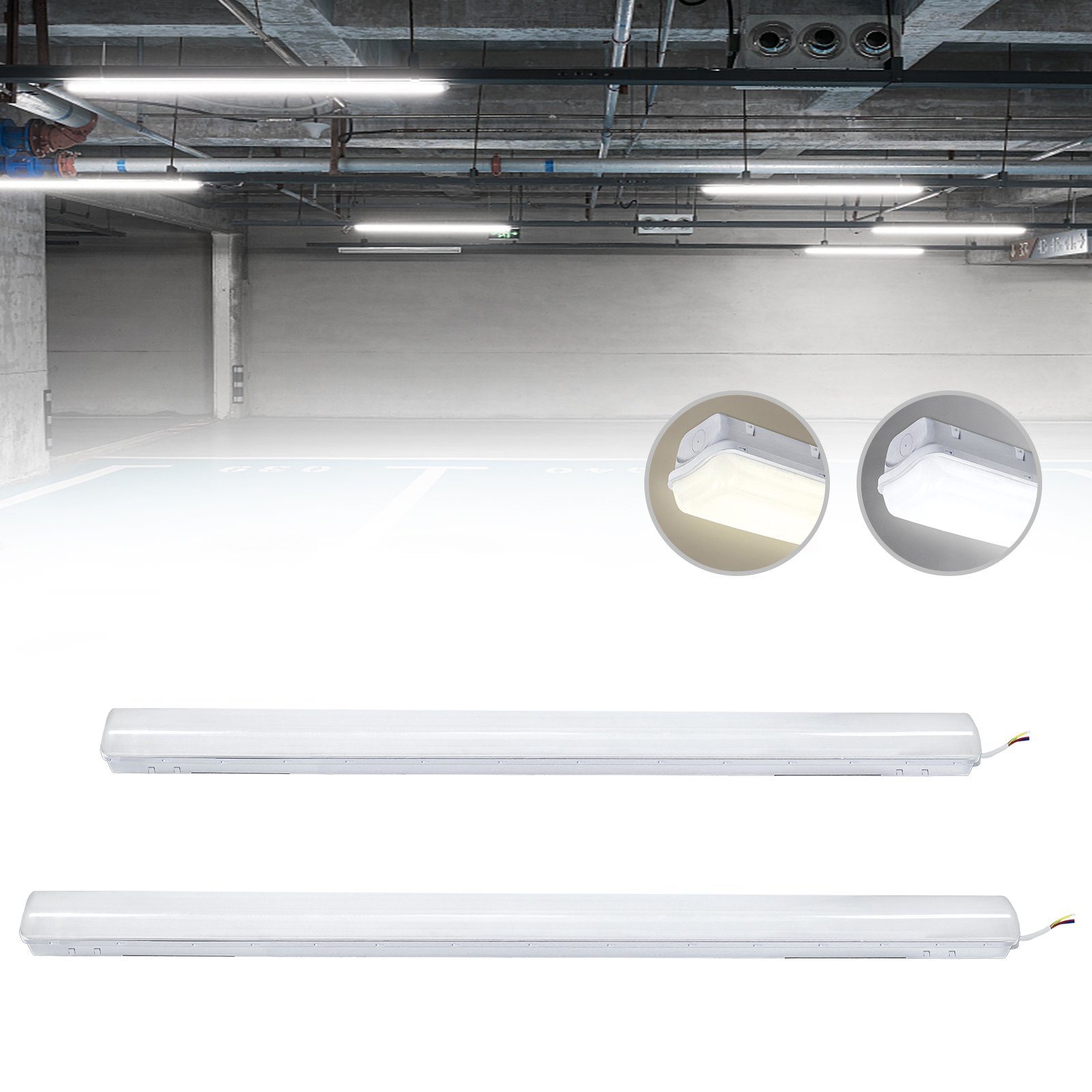 AUFUN LED Lichtleiste 2x Feuchtraumleuchte aus Polycarbonat, 36W/48W, 36W