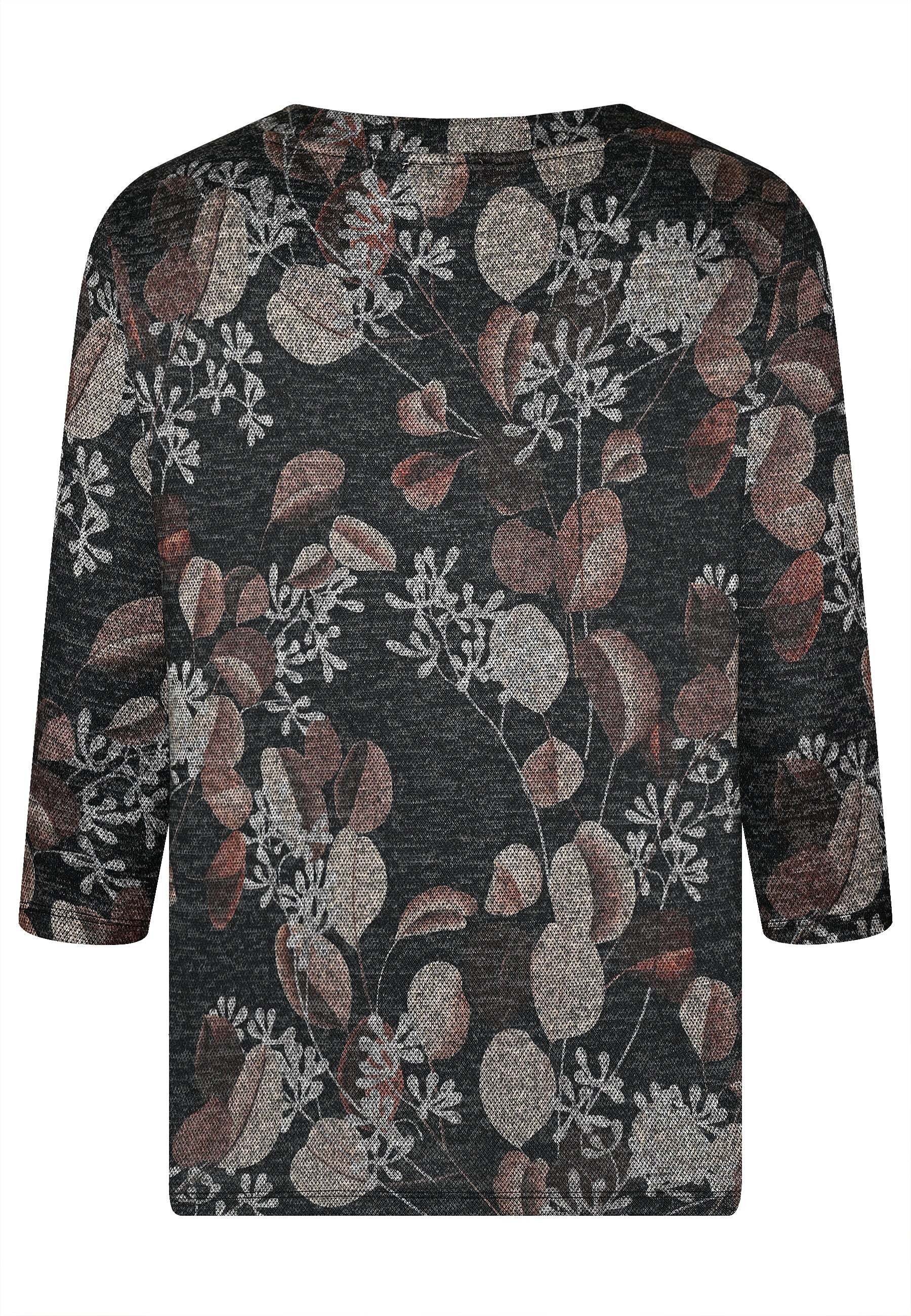 elanza T-Shirt Shirt mit Blätter-Print in Anthrazit/Braun (1-tlg) günstig online kaufen