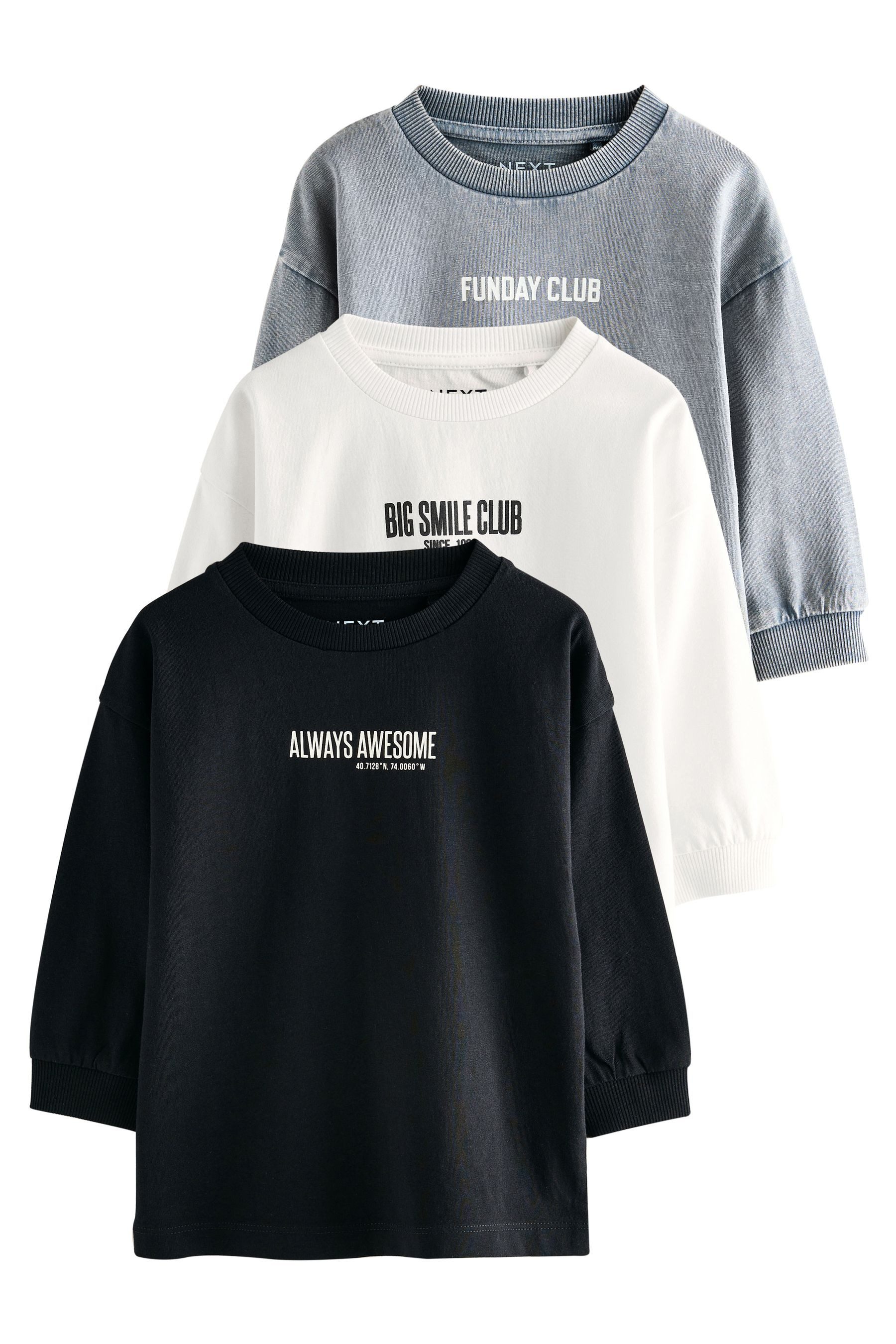 Next Langarmshirt 3er-Pack T-Shirts mit Grafik-Print günstig online kaufen