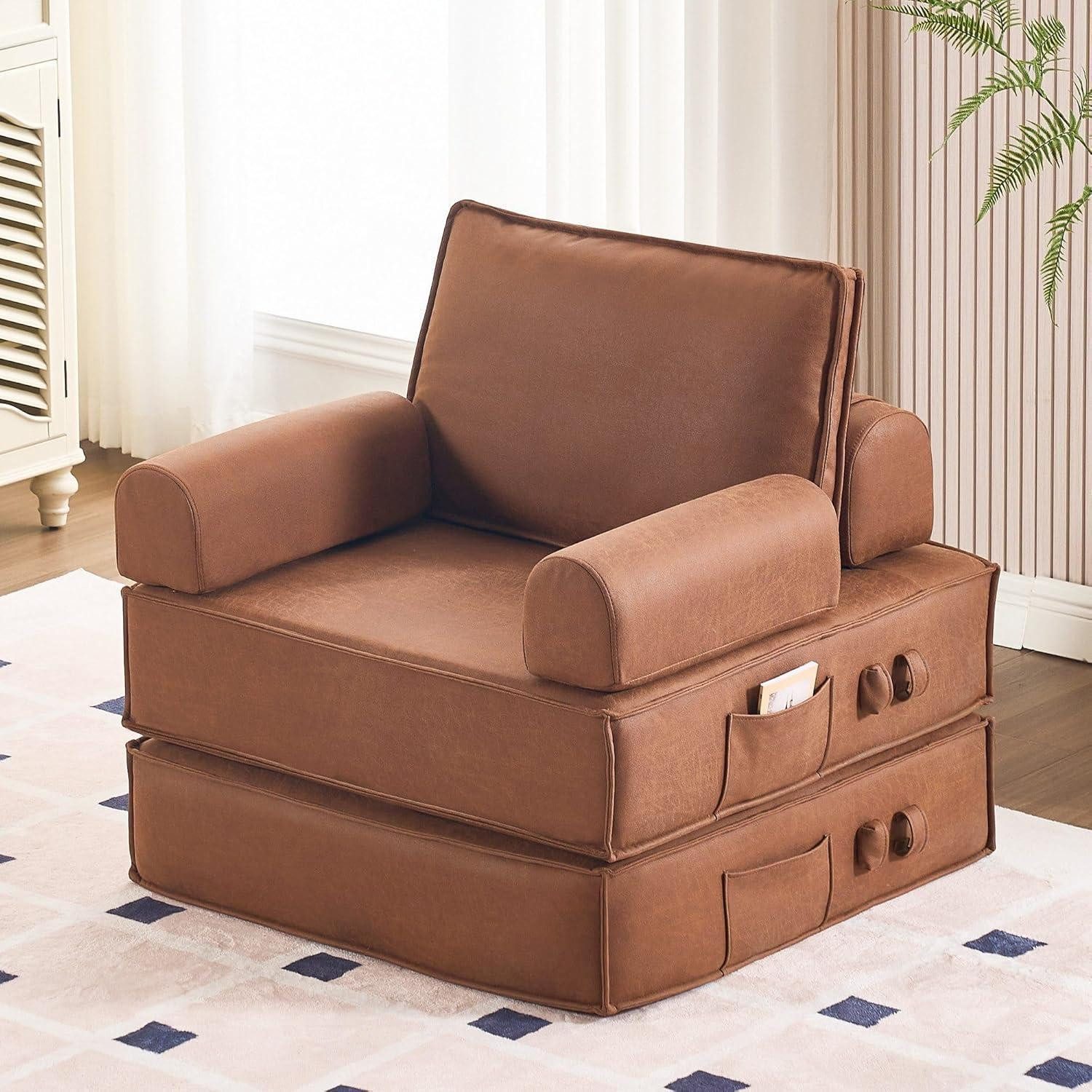 LuxusKollektion TV-Sessel Schlafsessel 2in1 Relaxsessel mit abnehmbaren Armlehnen braun