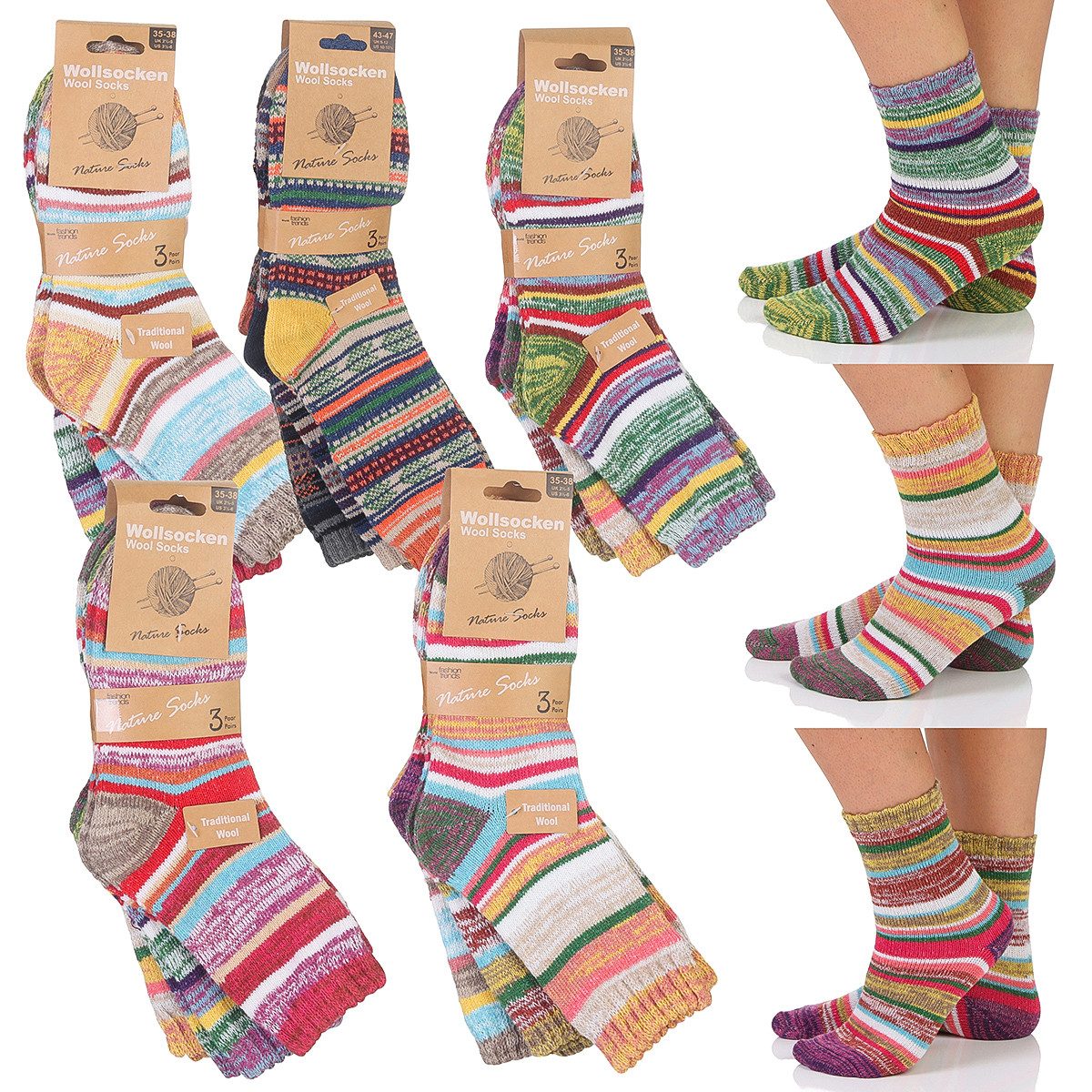 Norwegersocken Damen Kinder Socken bunt 206 31-34 Bunt Gemischt 3 Paar