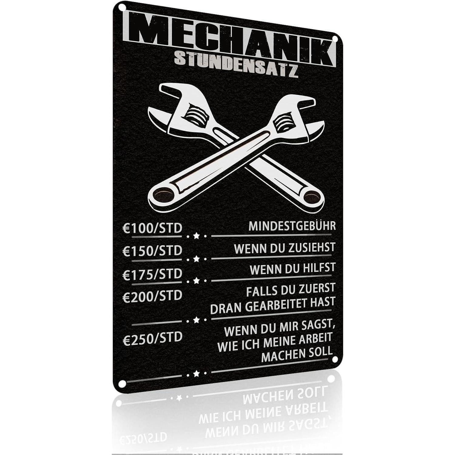 LuxusKollektion Metallschild Mechaniker Stundensatz Metallschild Wanddekoration 20x30 cm, (1 St)