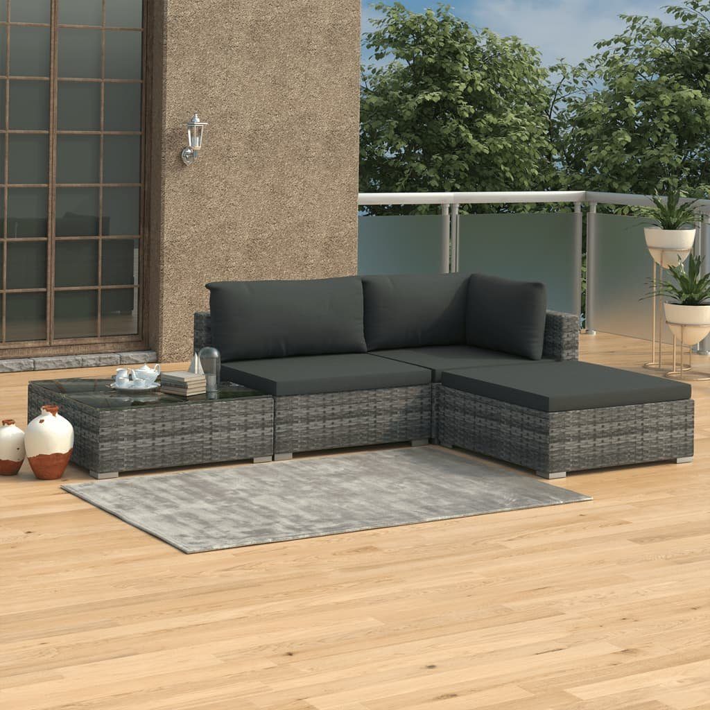 vidaXL GartenloungeSet 4tlg. GartenLoungeSet mit Auflagen Poly