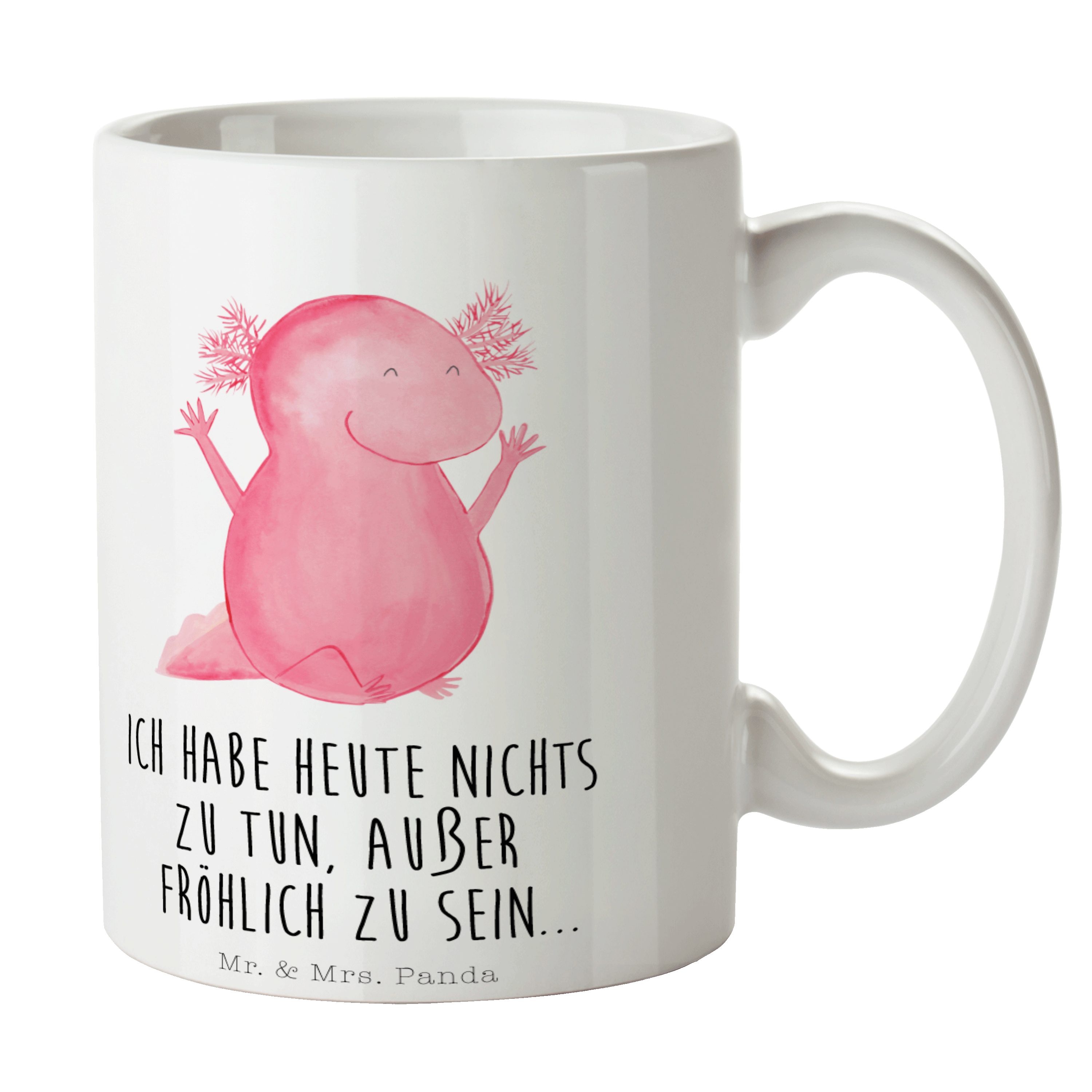 Mr. & Mrs. Panda Tasse Axolotl Hurra - Weiß - Geschenk, Kaffeetasse, Porzellantasse, Keramik, Keramik