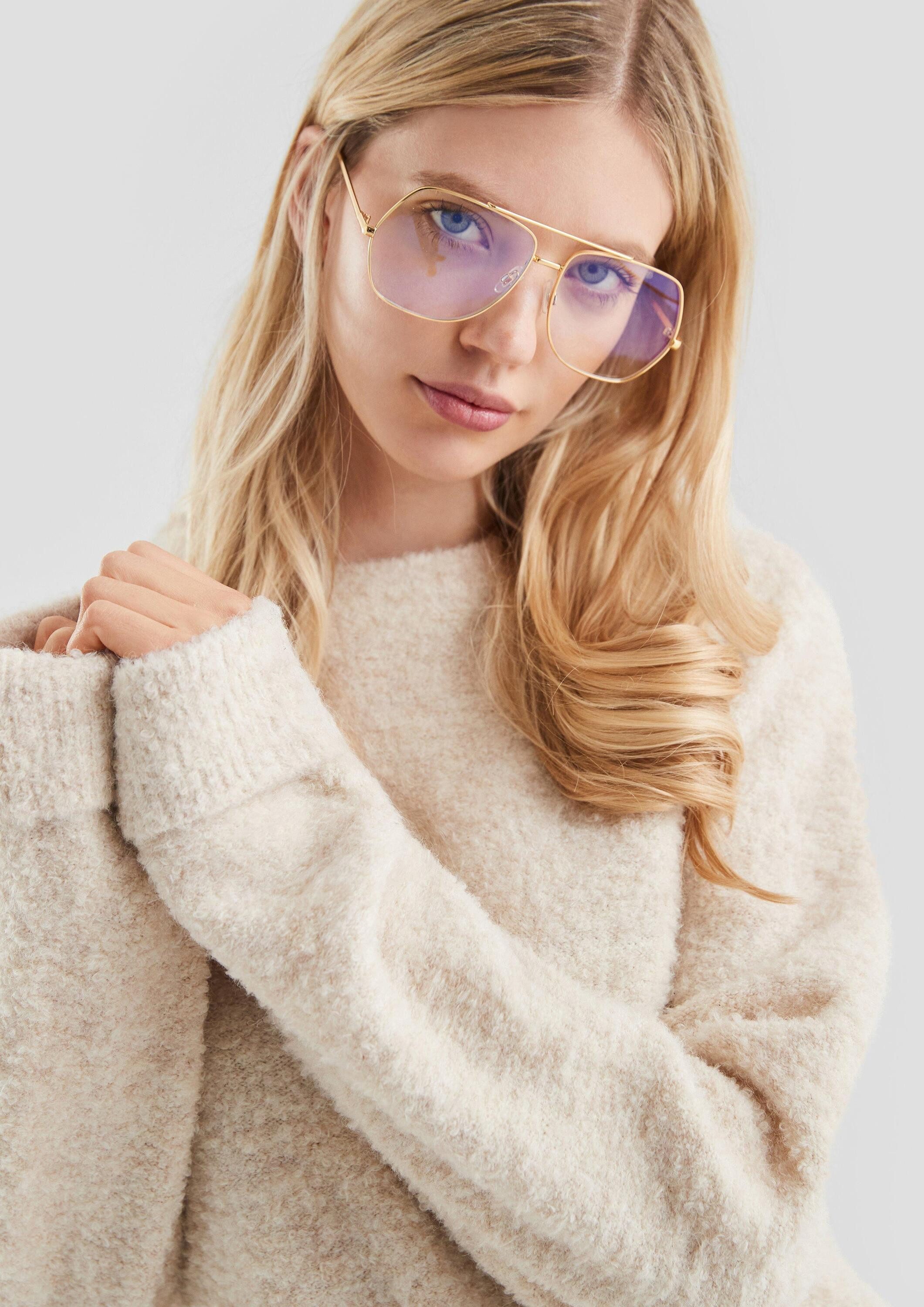 QS Longpullover Strickpullover Bouclé-Pullover