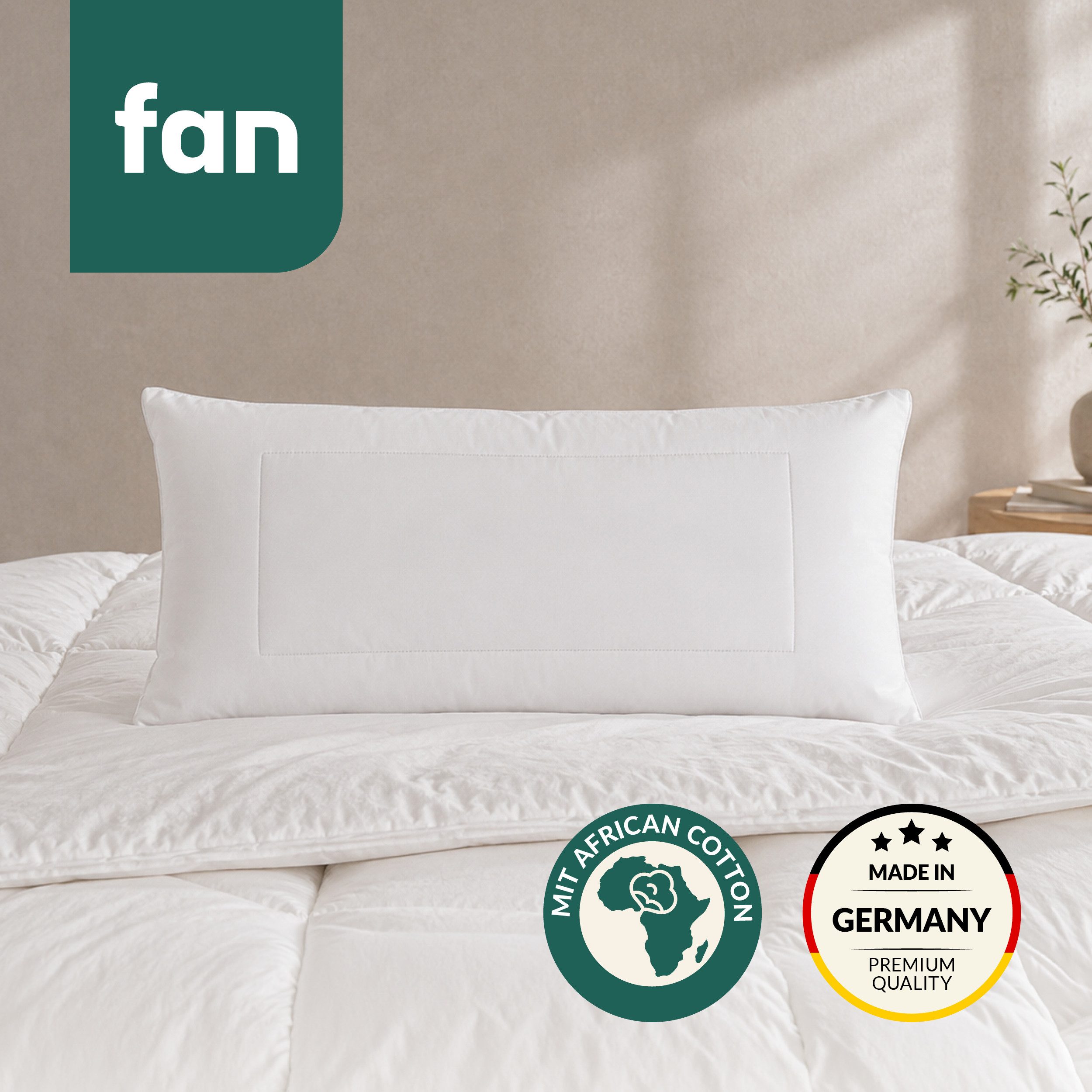 fan Kopfkissen African Cotton, 40x80 & 80x80 cm, Füllung: 60% Polyester / 40% Lyocell (Tencel), Bezug: 100% Bio Baumwolle, Kopfkissen mit hochwertigem Baumwollbezug (KBA), Made in Germany