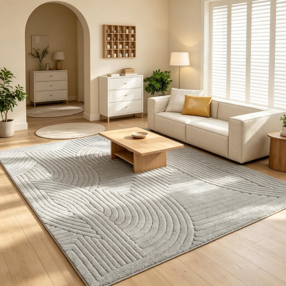 EXTSUD Antirutsch Teppichunterlage Salon-Teppich 230×160 cm – dicker geometrischer Langhaarteppich