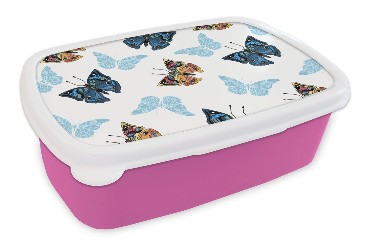 MuchoWow Lunchbox Schmetterling - Insekten - Muster - Sommer, Kunststoff, (2-tlg), Brotbox für Erwachsene, Brotdose Kinder, Snackbox, Mädchen, Kunststoff rosa