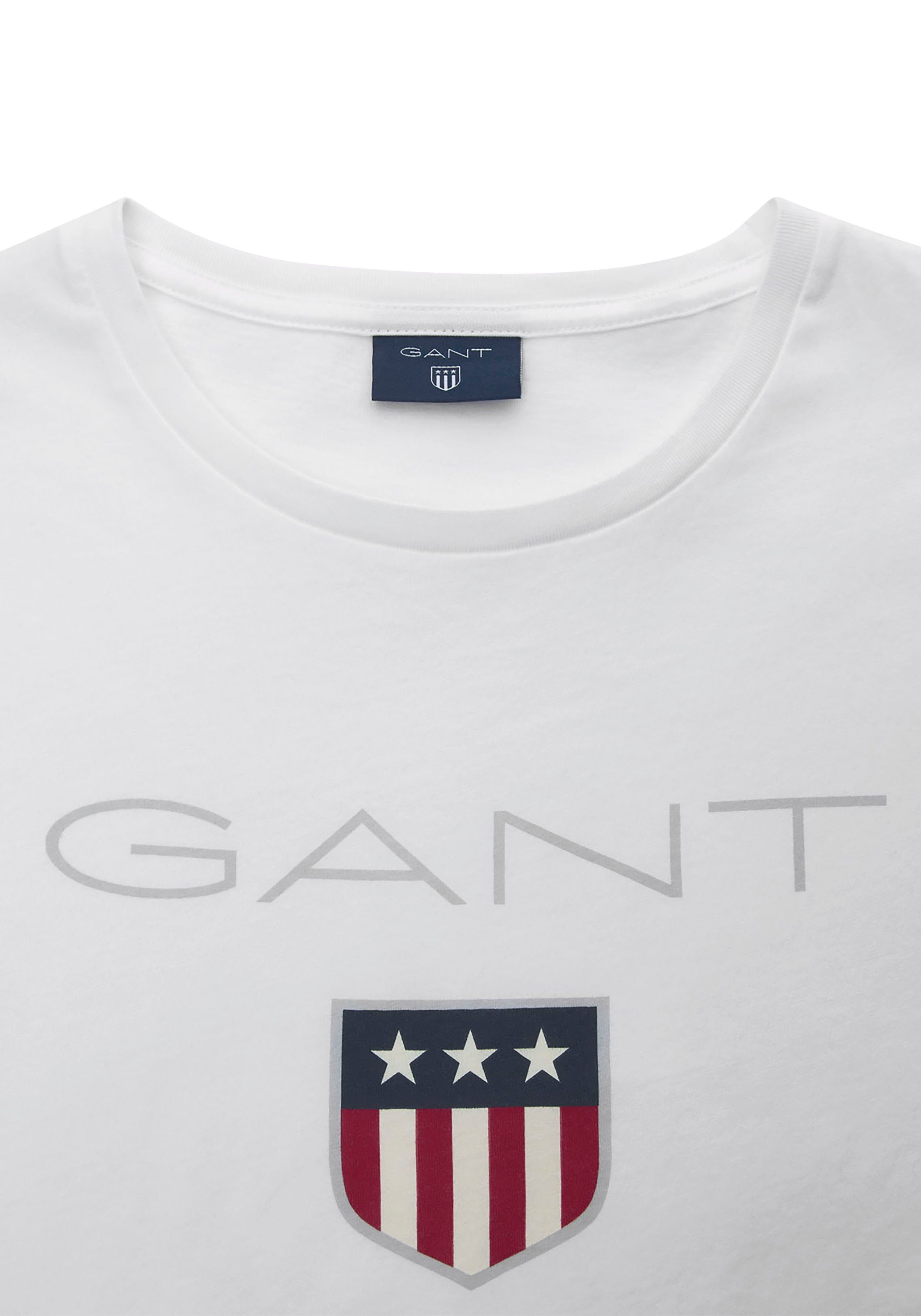 Großer Gant T-Shirt SHIELD white Markendruck